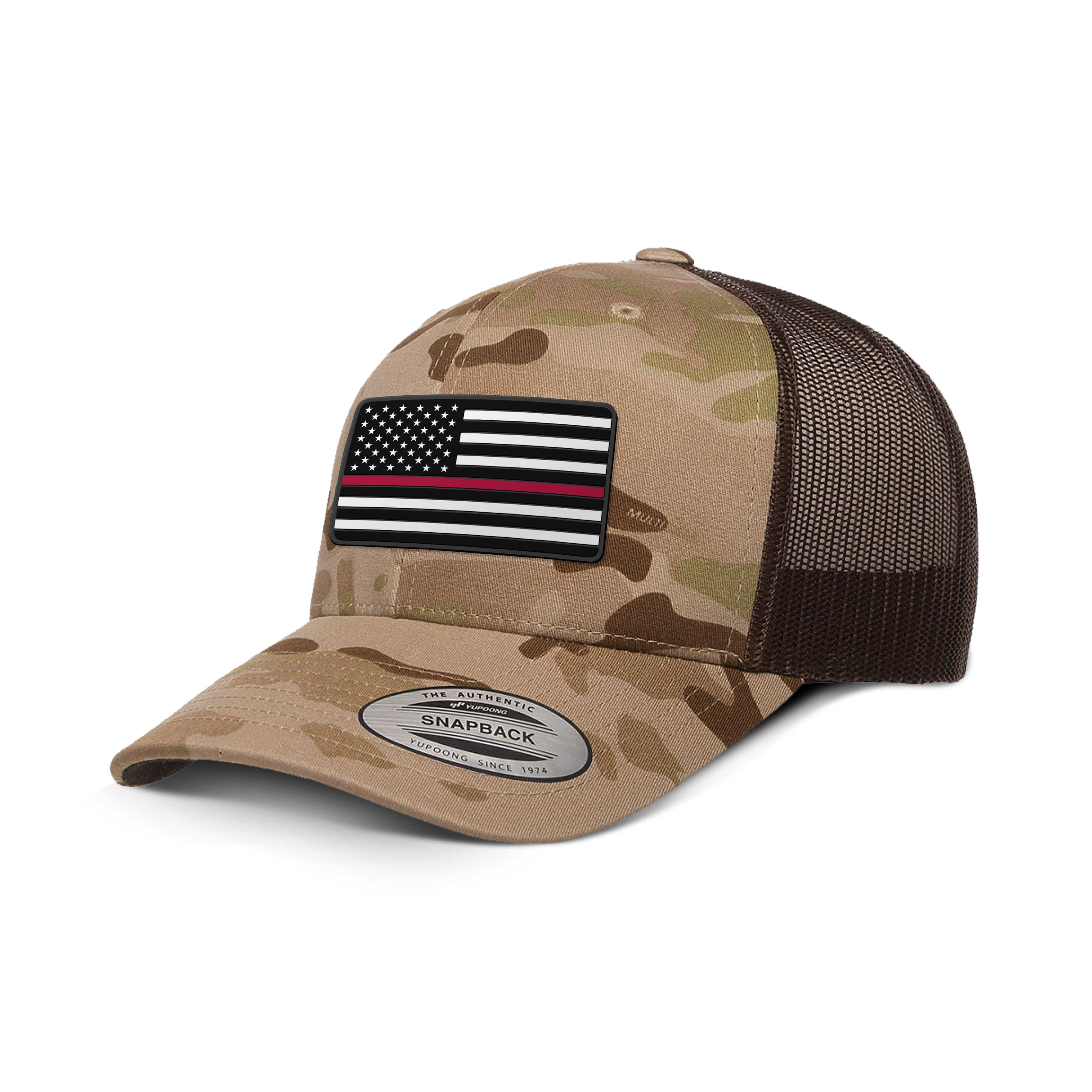 Adjustable Snapback Trucker Cap / Arid Brown USA THIN RED FLAG Camo Edition Trucker Hat maga trump