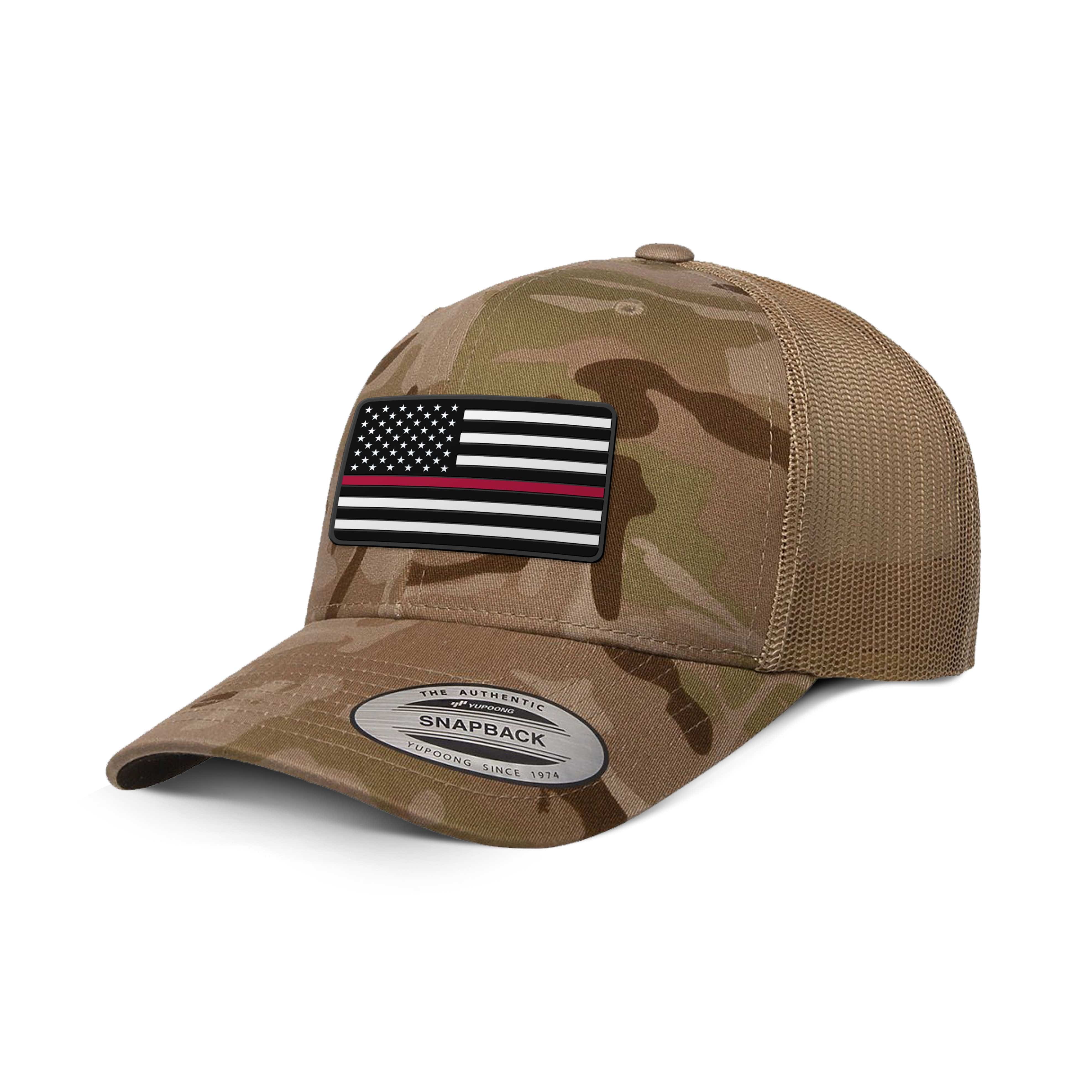 Adjustable Snapback Trucker Cap / Arid Tan USA THIN RED FLAG Camo Edition Trucker Hat maga trump
