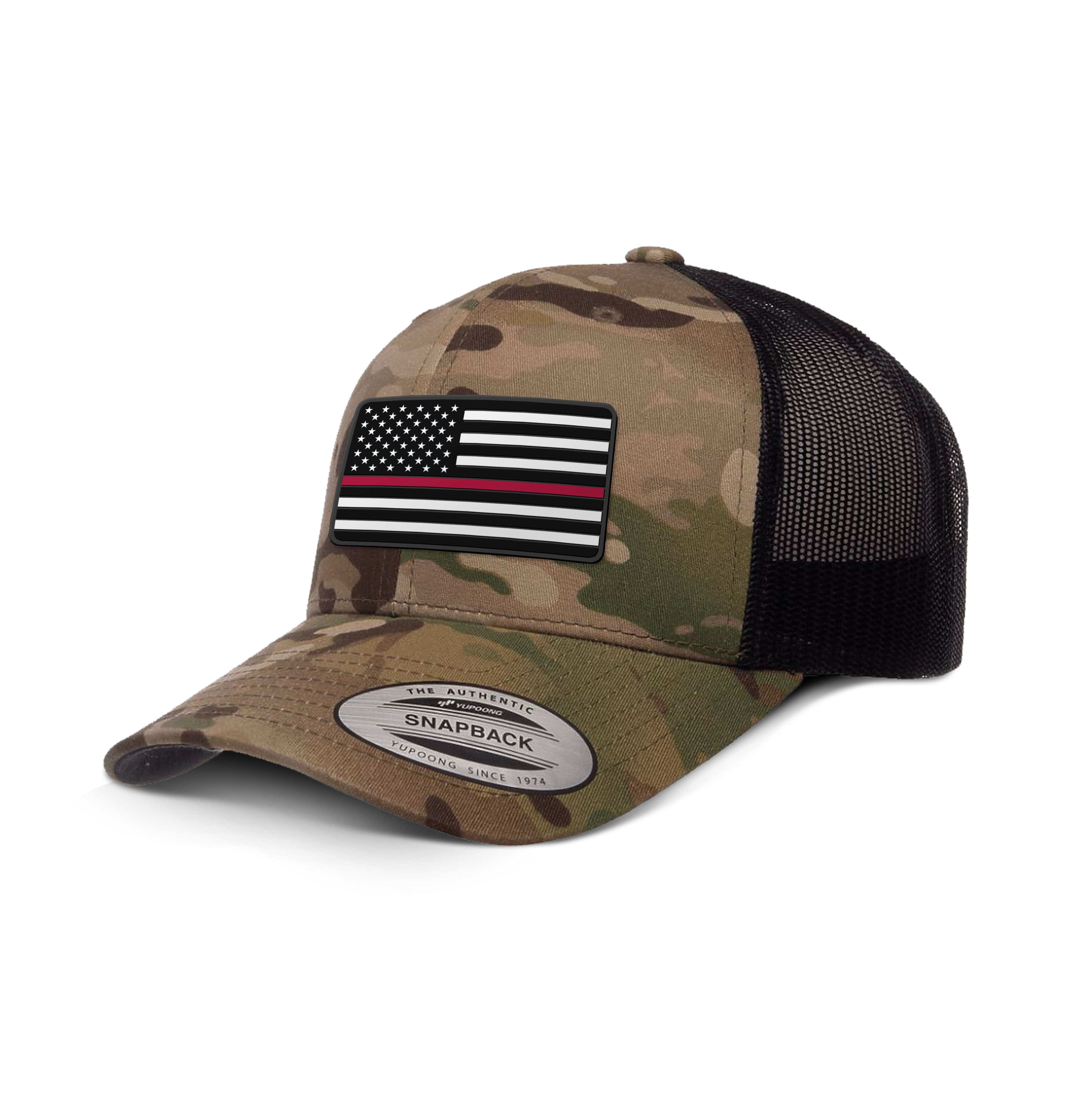 Adjustable Snapback Trucker Cap / Green Black USA THIN RED FLAG Camo Edition Trucker Hat maga trump
