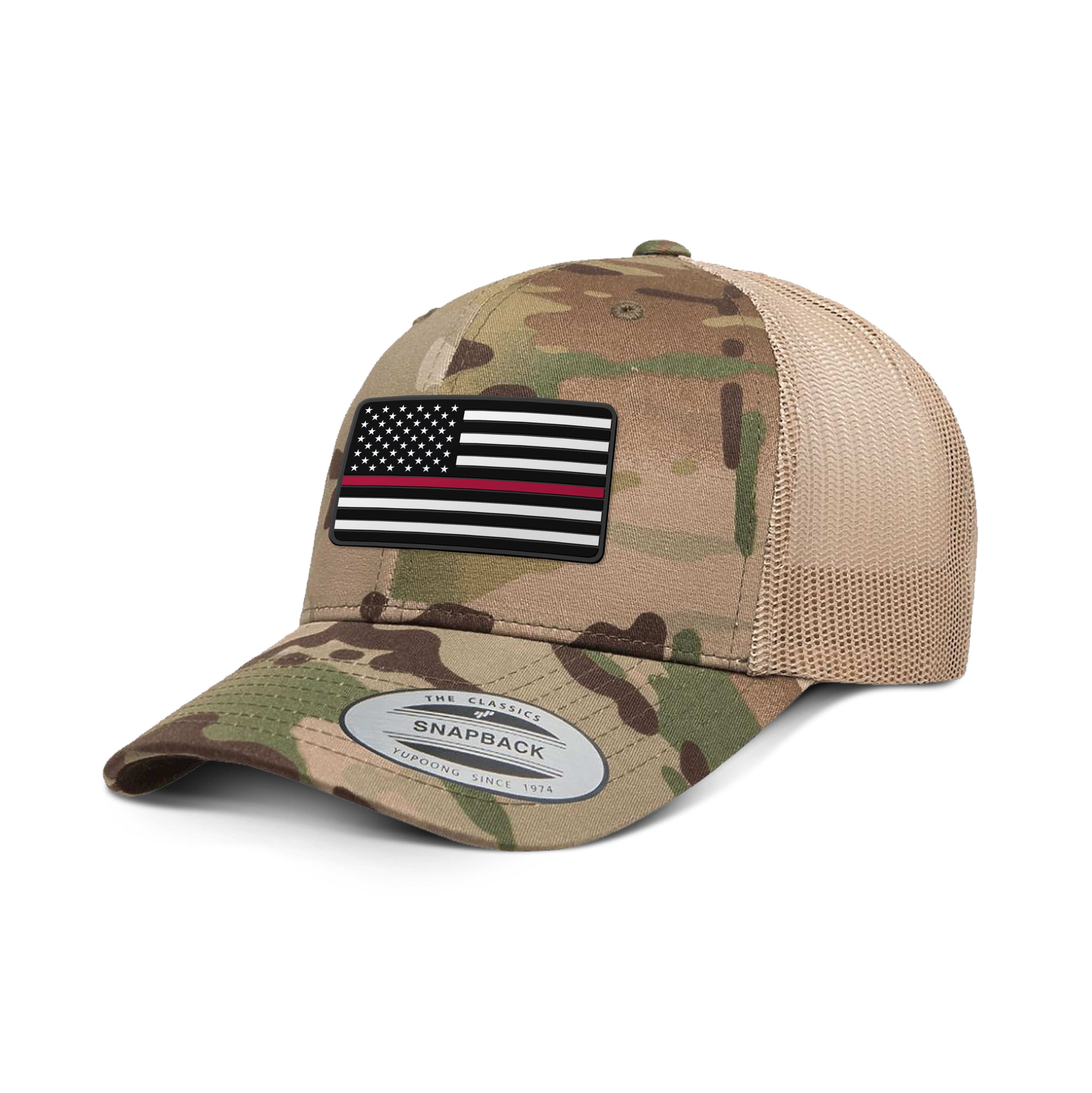 Adjustable Snapback Trucker Cap / Green Khaki USA THIN RED FLAG Camo Edition Trucker Hat maga trump