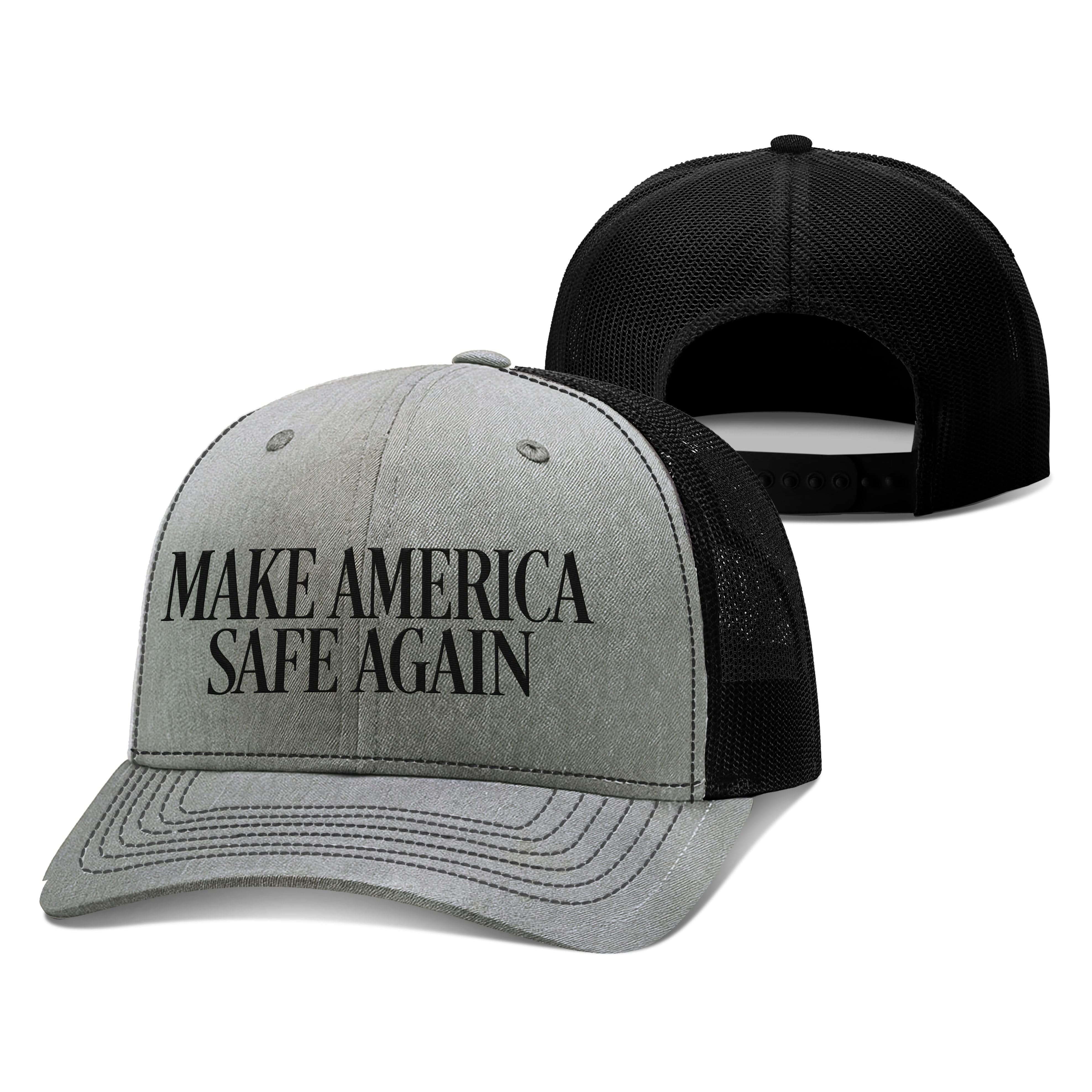 Adjustable Snapback Trucker Cap / Heather Gray/Black / OS MAKE AMERICA SAFE AGAIN Trucker Hat maga trump