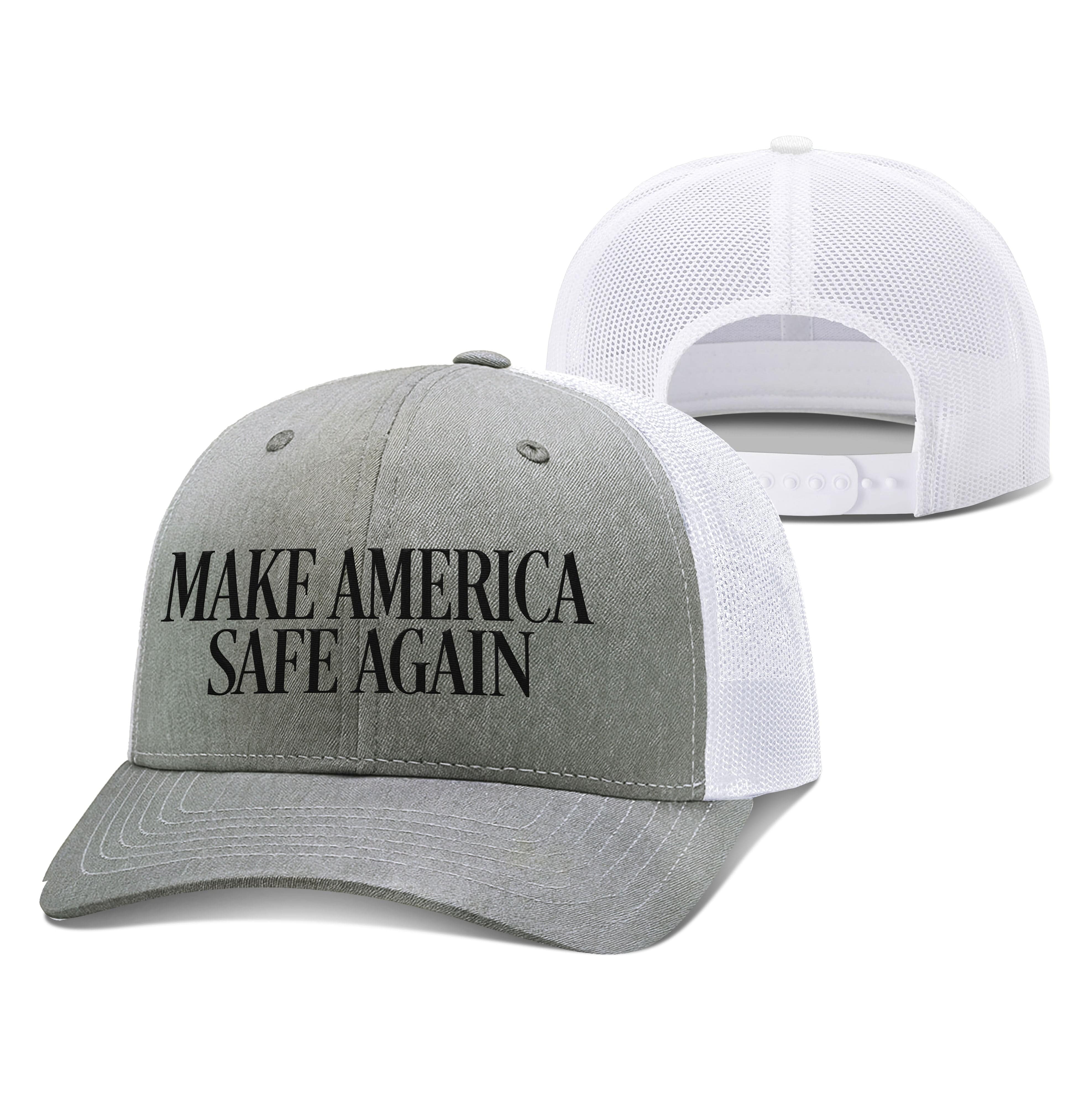 Adjustable Snapback Trucker Cap / Heather Gray/White / OS MAKE AMERICA SAFE AGAIN Trucker Hat maga trump