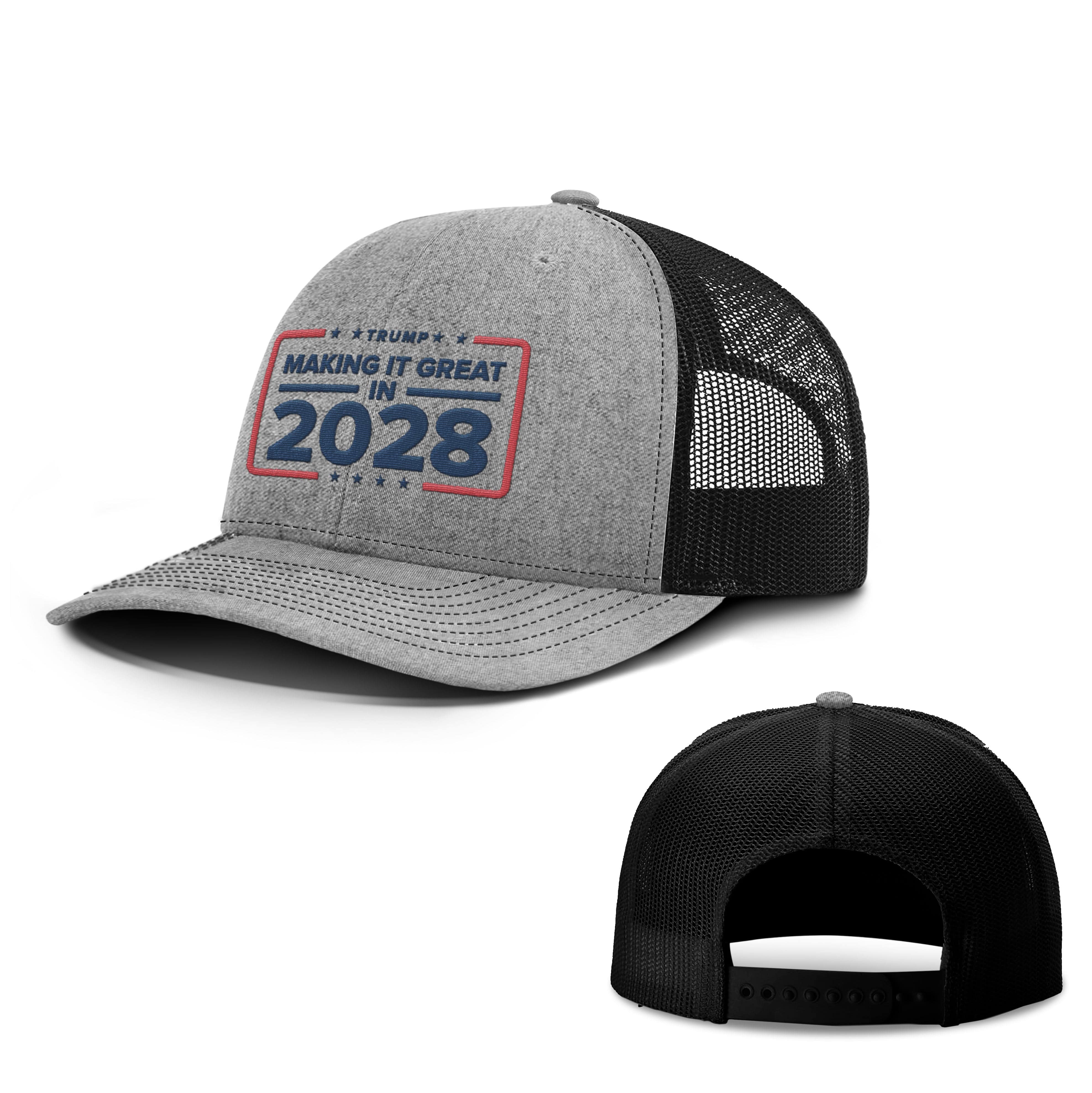 Adjustable Snapback Trucker Cap / Heather Grey/Black / XL Making it Great in 2028 Trucker Hat maga trump