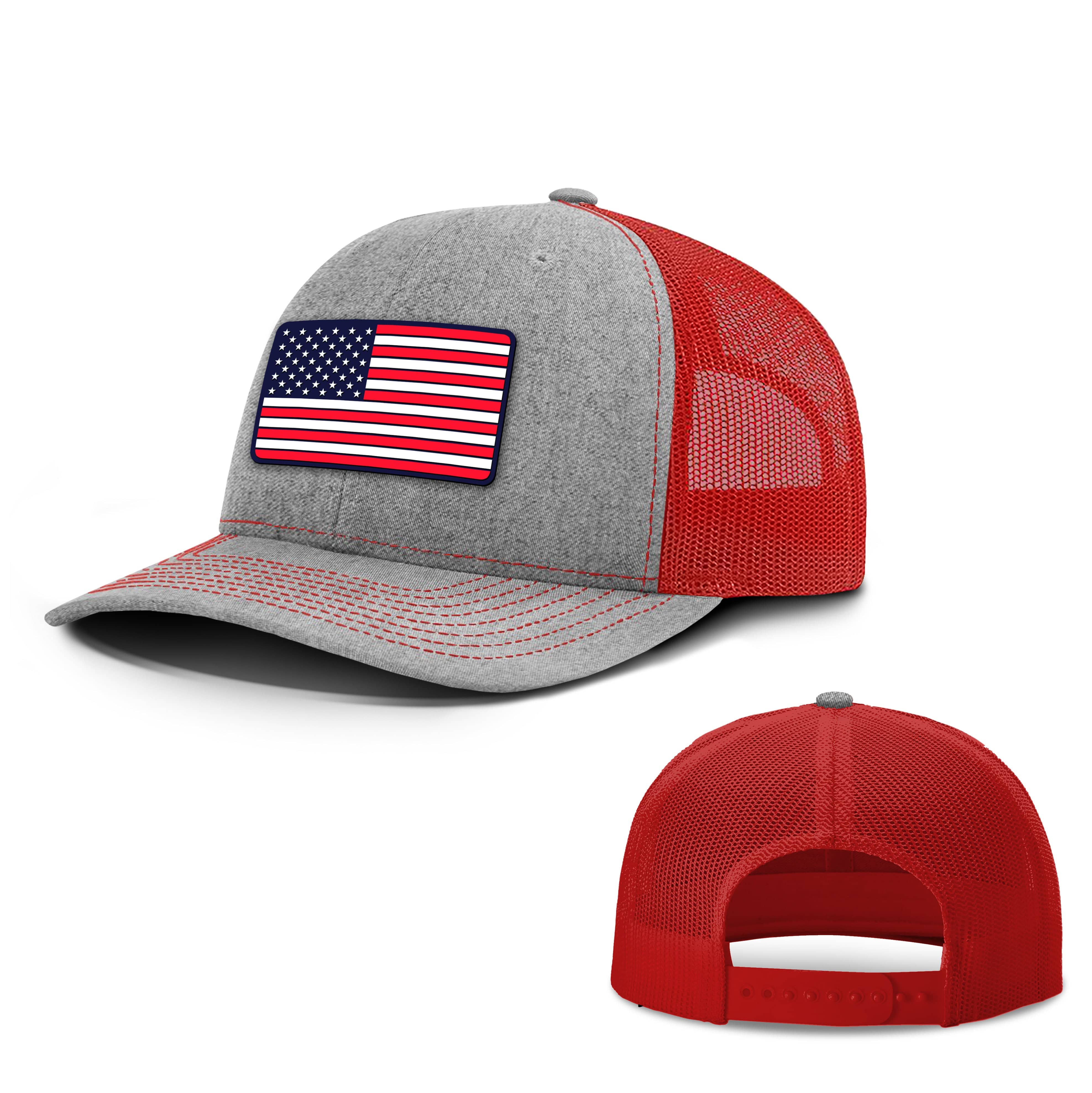 Adjustable Snapback Trucker Cap / Heather Grey/ Red / OS USA FLAG PVC Trucker Hat maga trump