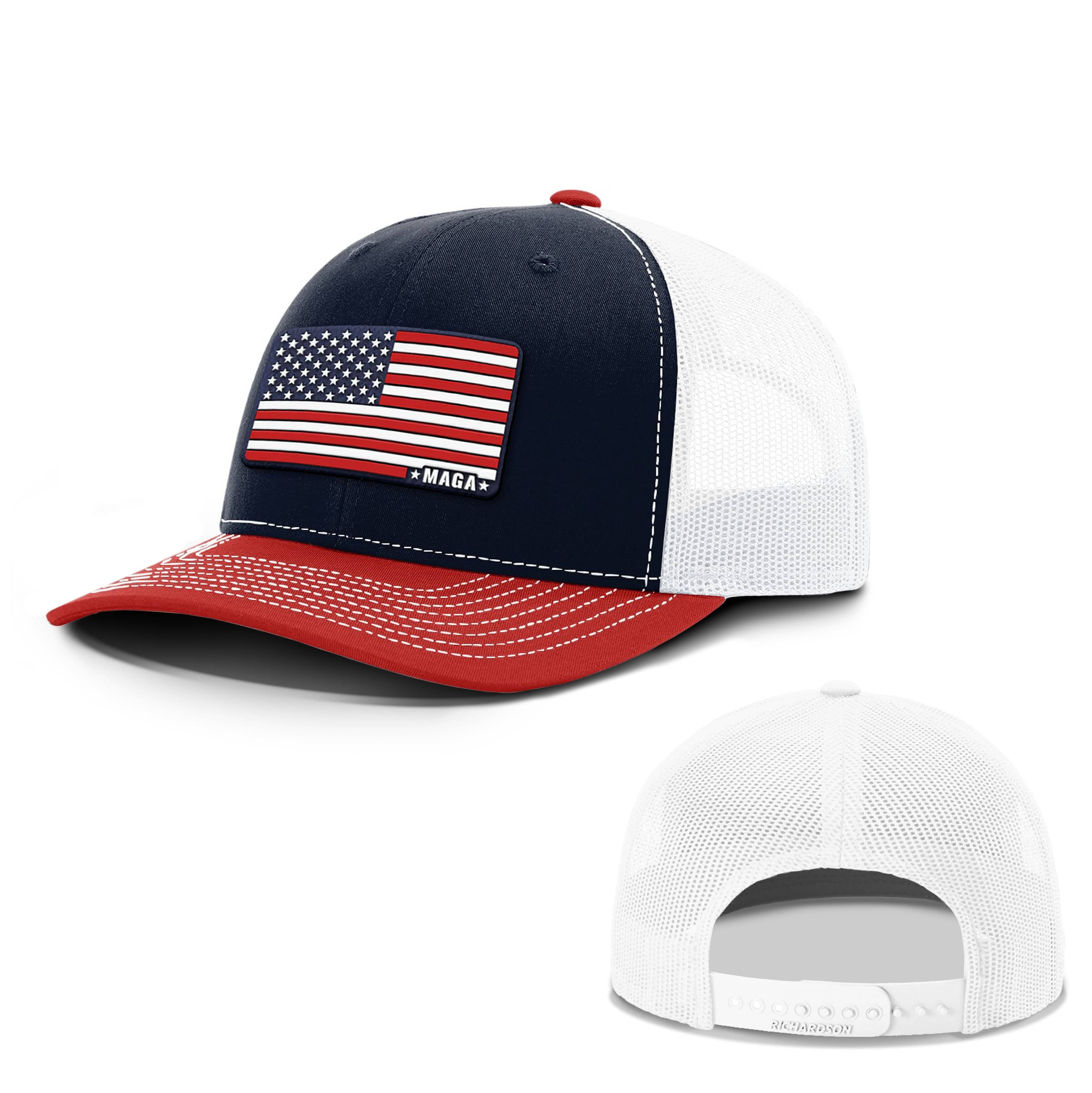 Adjustable Snapback Trucker Cap / Navy/ White/Red / OS Maga American Flag Summer Hat maga trump