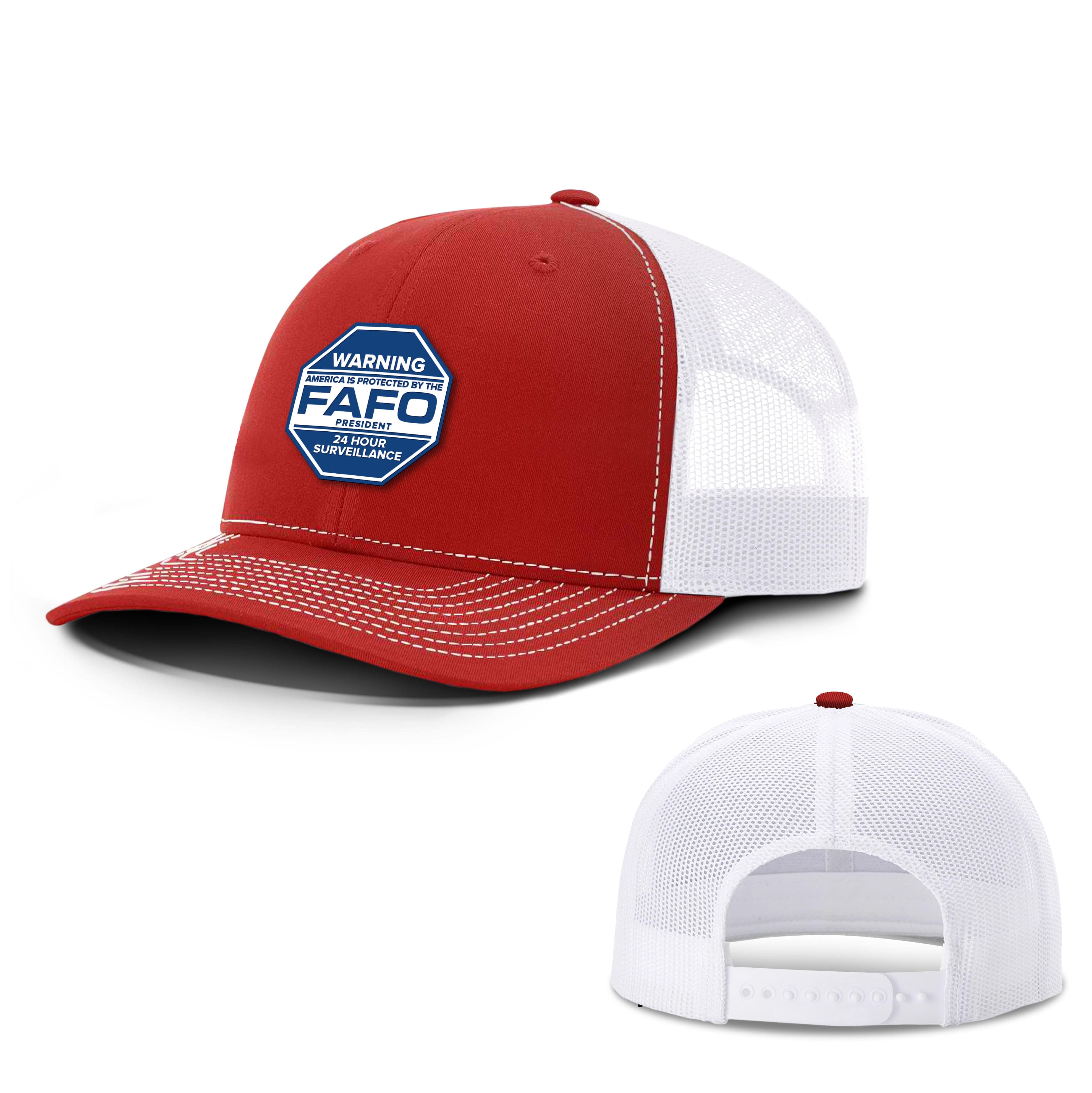 Adjustable Snapback Trucker Cap / Red/White / OS WARNING - America is Protected by the FAFO Trucker Hat maga trump