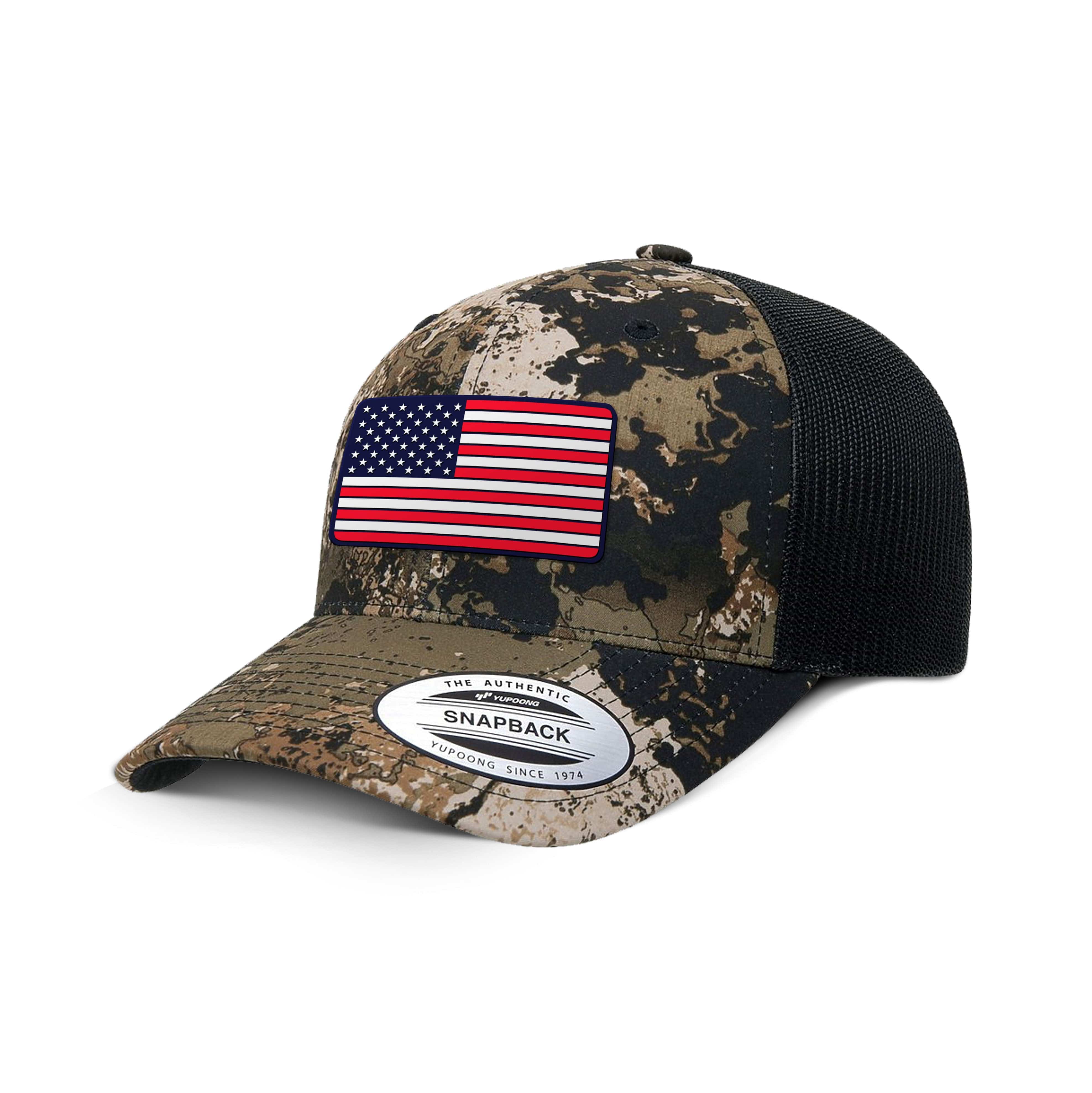 Adjustable Snapback Trucker Cap / Veil Wideland USA FLAG PVC Camo Edition Trucker Hat maga trump