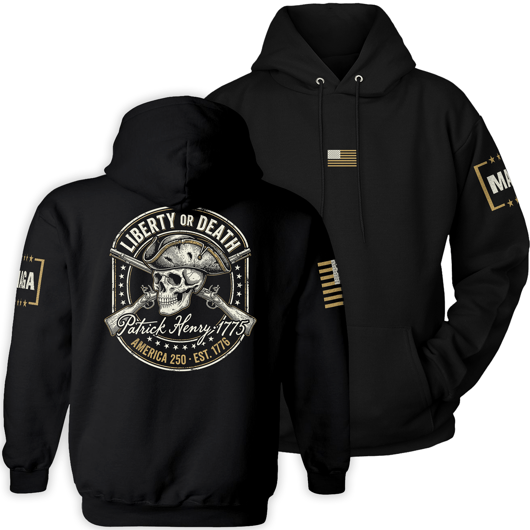 Black / S Liberty or Death - Patrick Henry 1775 Hoodie maga trump