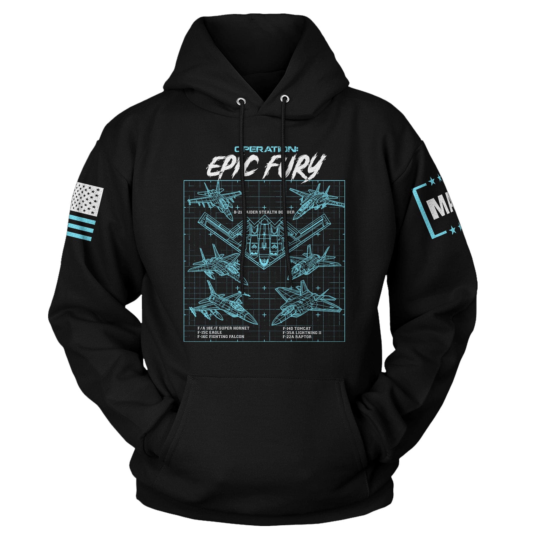 Black / S Operation Epic Fury Jets Hoodie maga trump