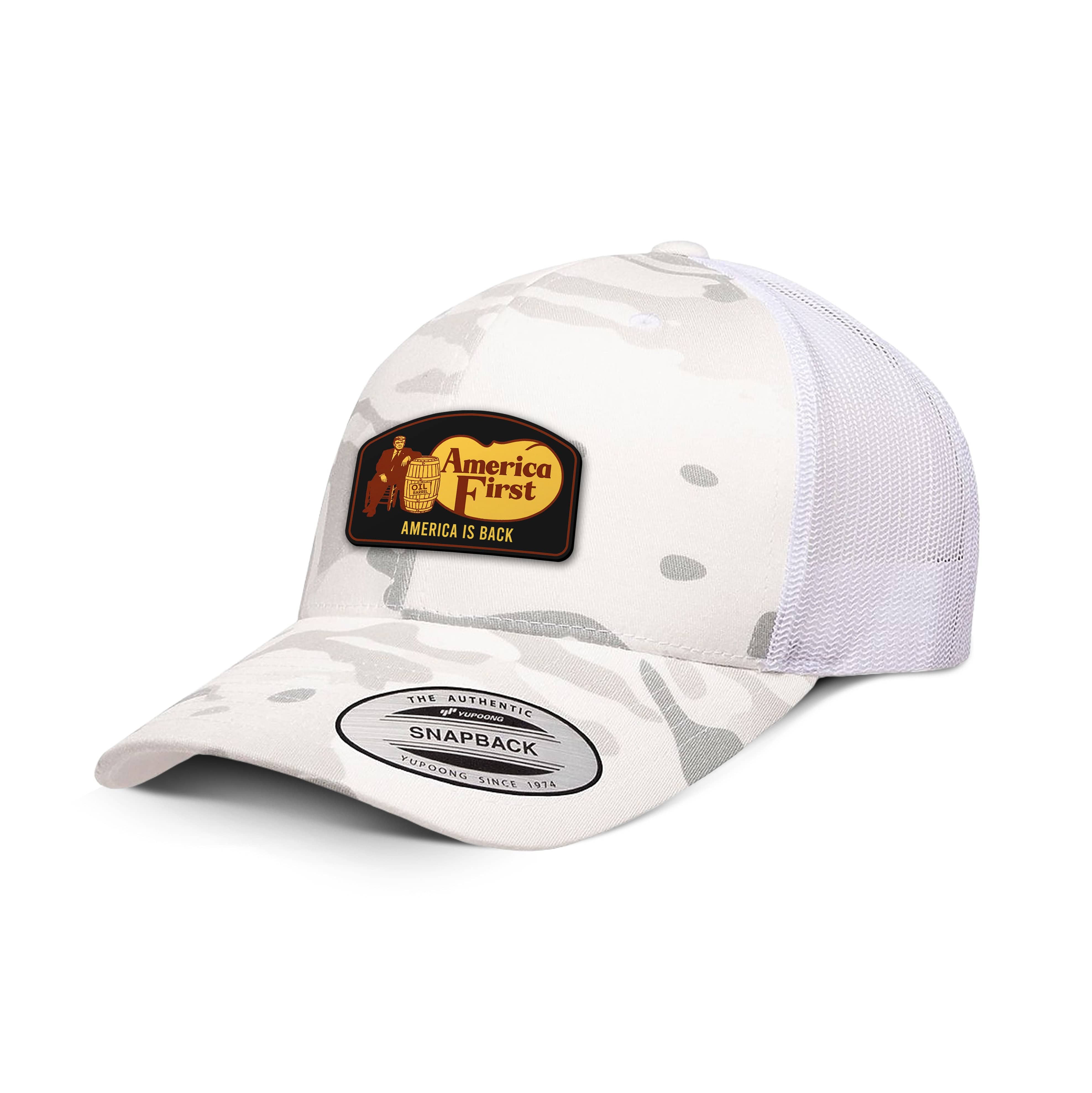 Classics Six-Panel Retro Trucker Cap / Alpine White / OS AMERICA FIRST Camo Edition Trucker Hat maga trump