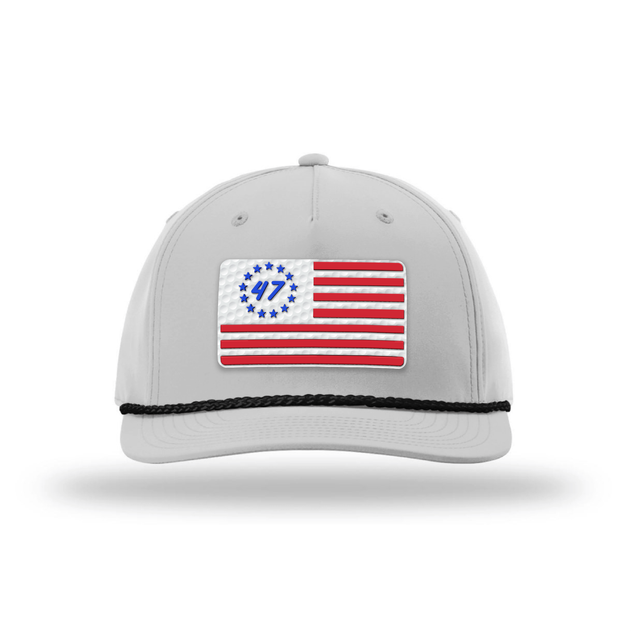 Five Panel Classic Rope / Light Gray/Black 47 Flag Patch Rope Hat maga trump