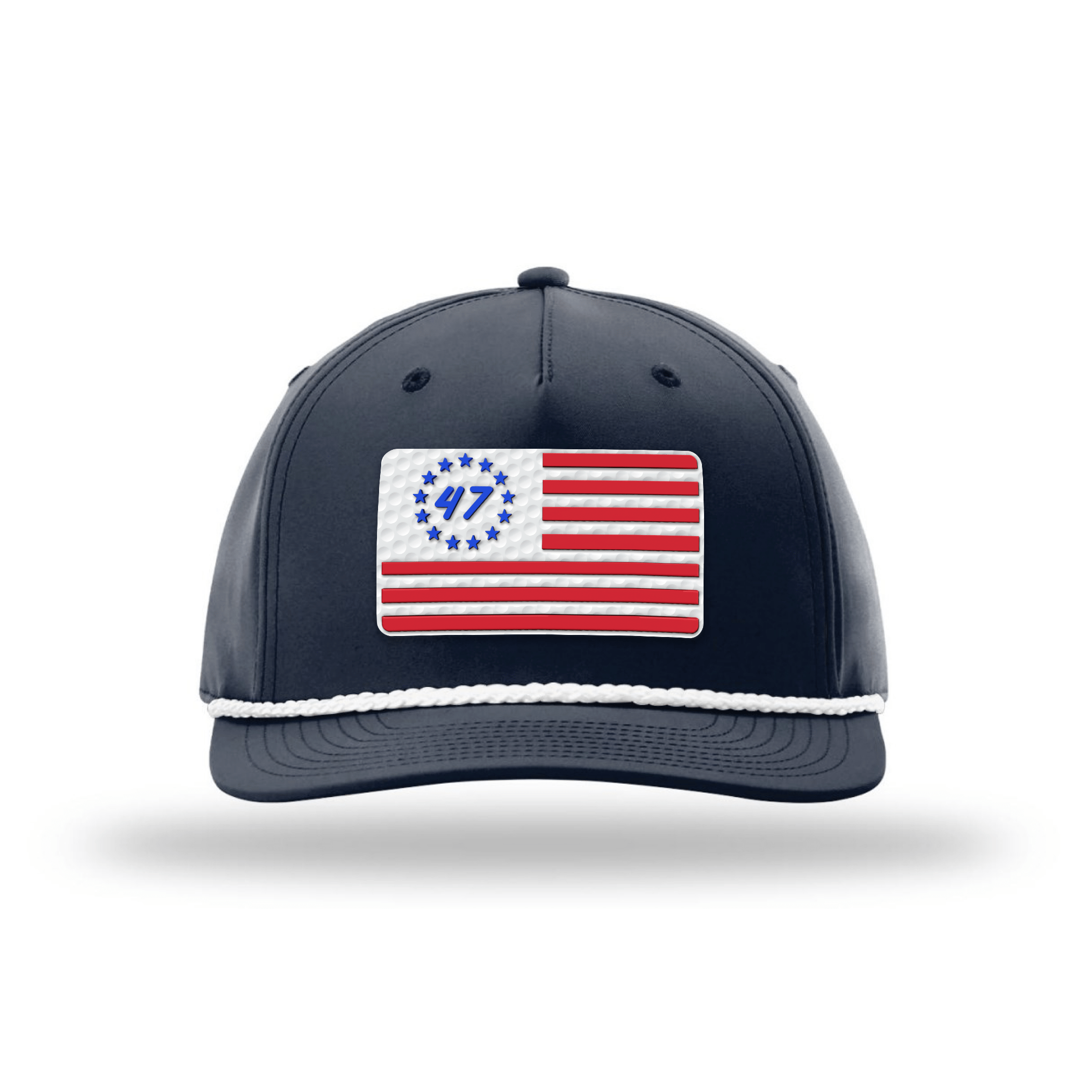 Five Panel Classic Rope / Navy/White 47 Flag Patch Rope Hat maga trump