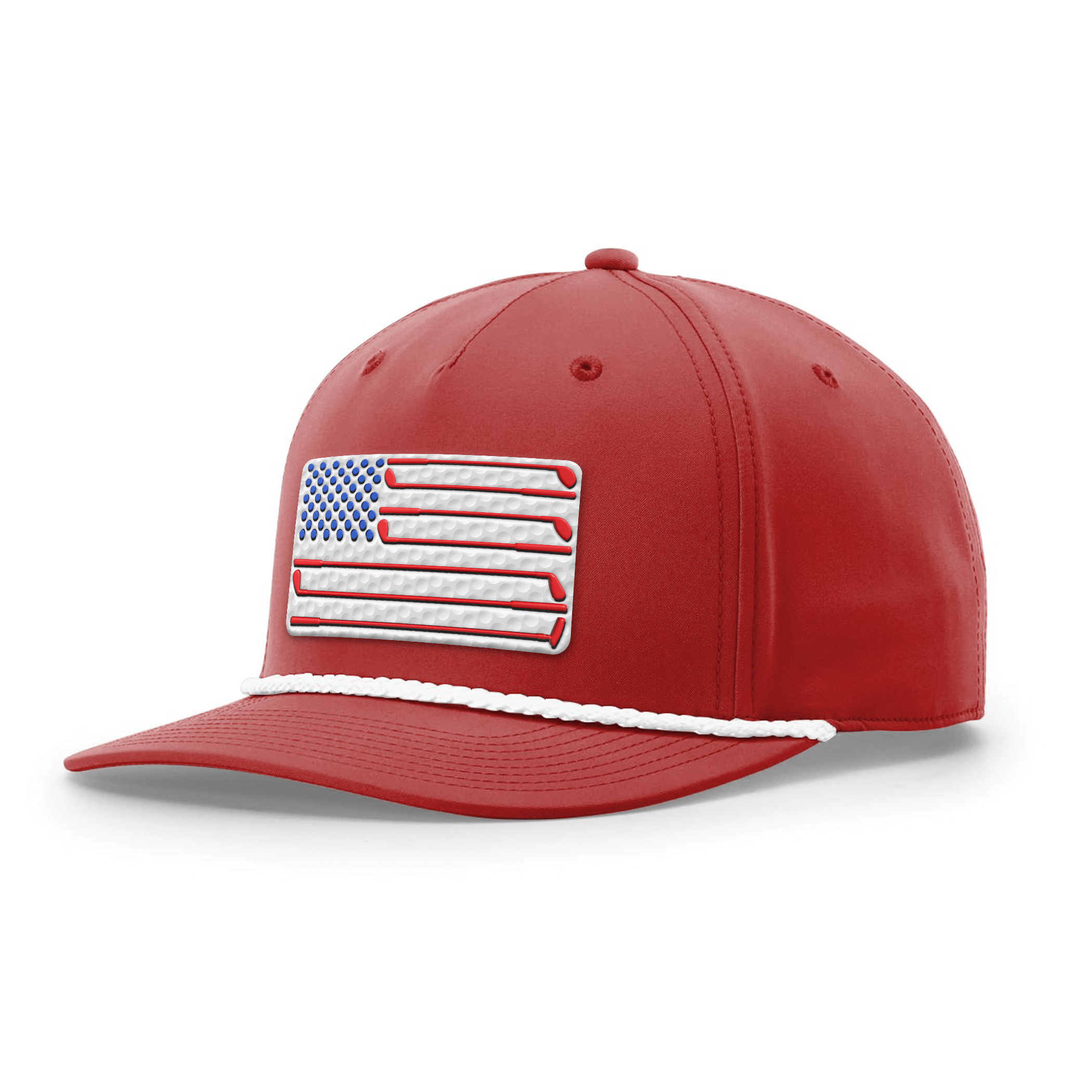 Five Panel Classic Rope / Red/White Golf of America Flag Patch Rope Hat maga trump