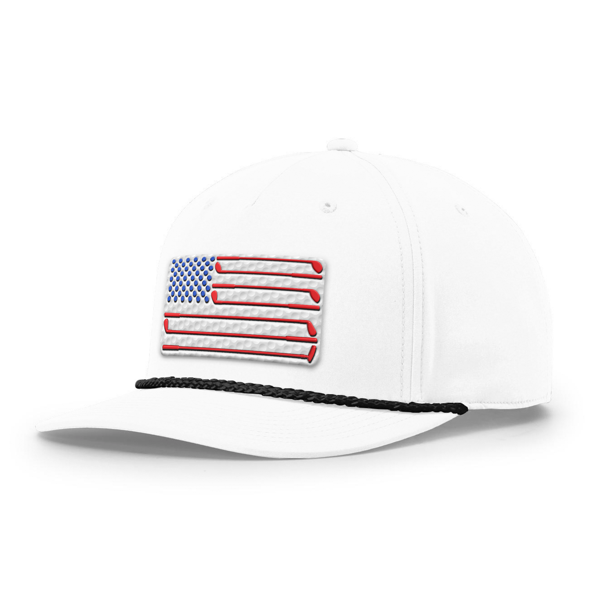 Five Panel Classic Rope / White/Black Golf of America Flag Patch Rope Hat maga trump