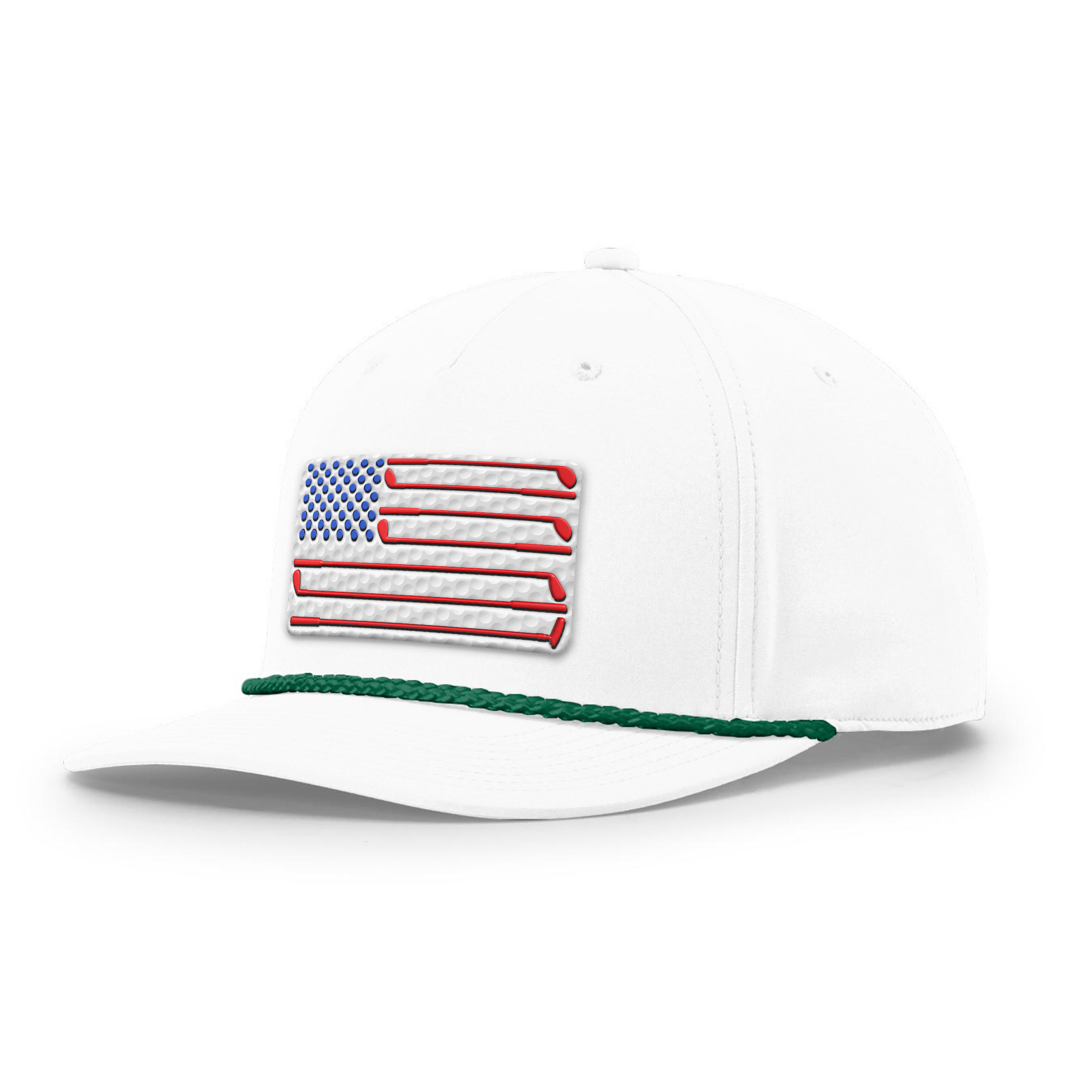 Five Panel Classic Rope / White/Green Golf of America Flag Patch Rope Hat maga trump