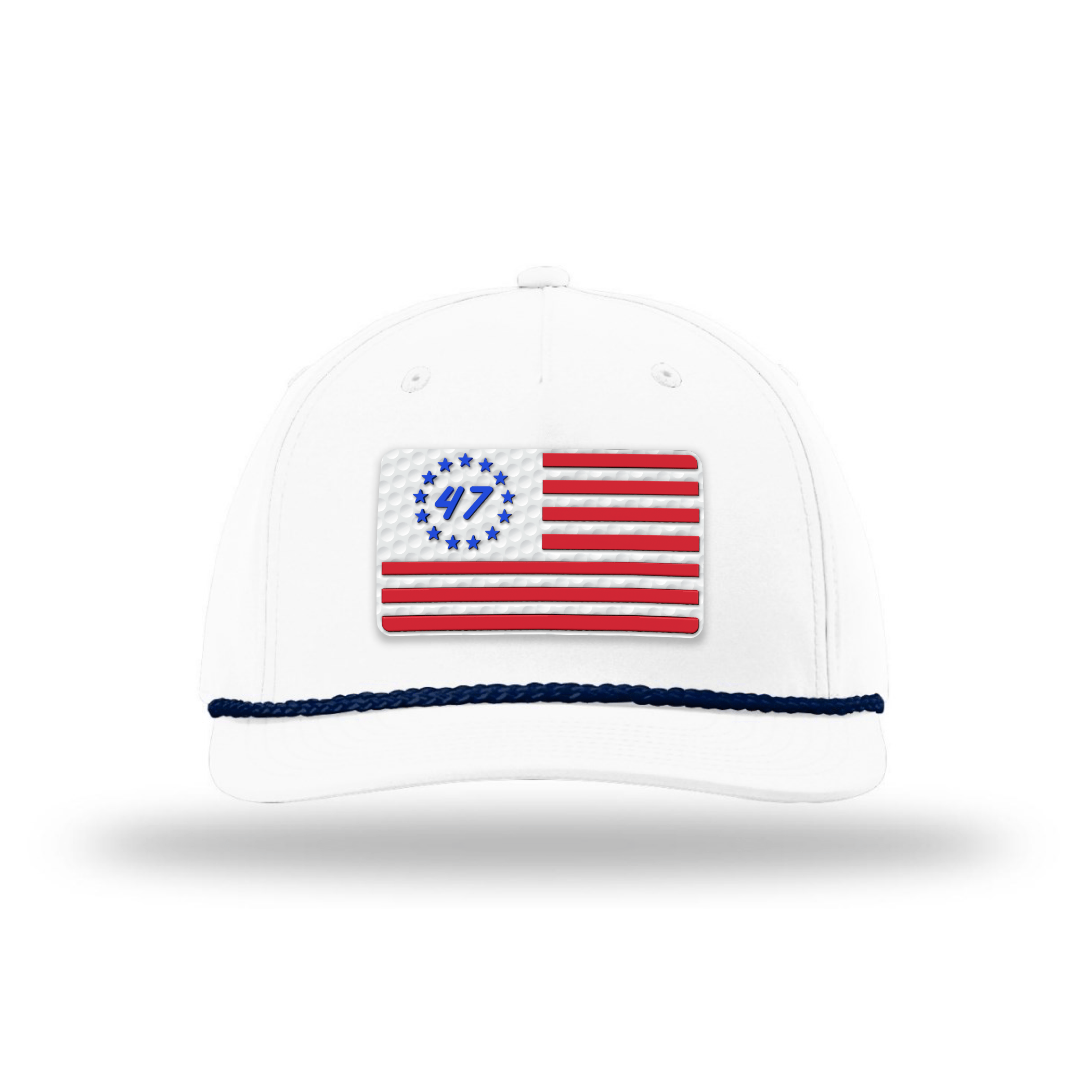 Five Panel Classic Rope / White/Navy 47 Flag Patch Rope Hat maga trump