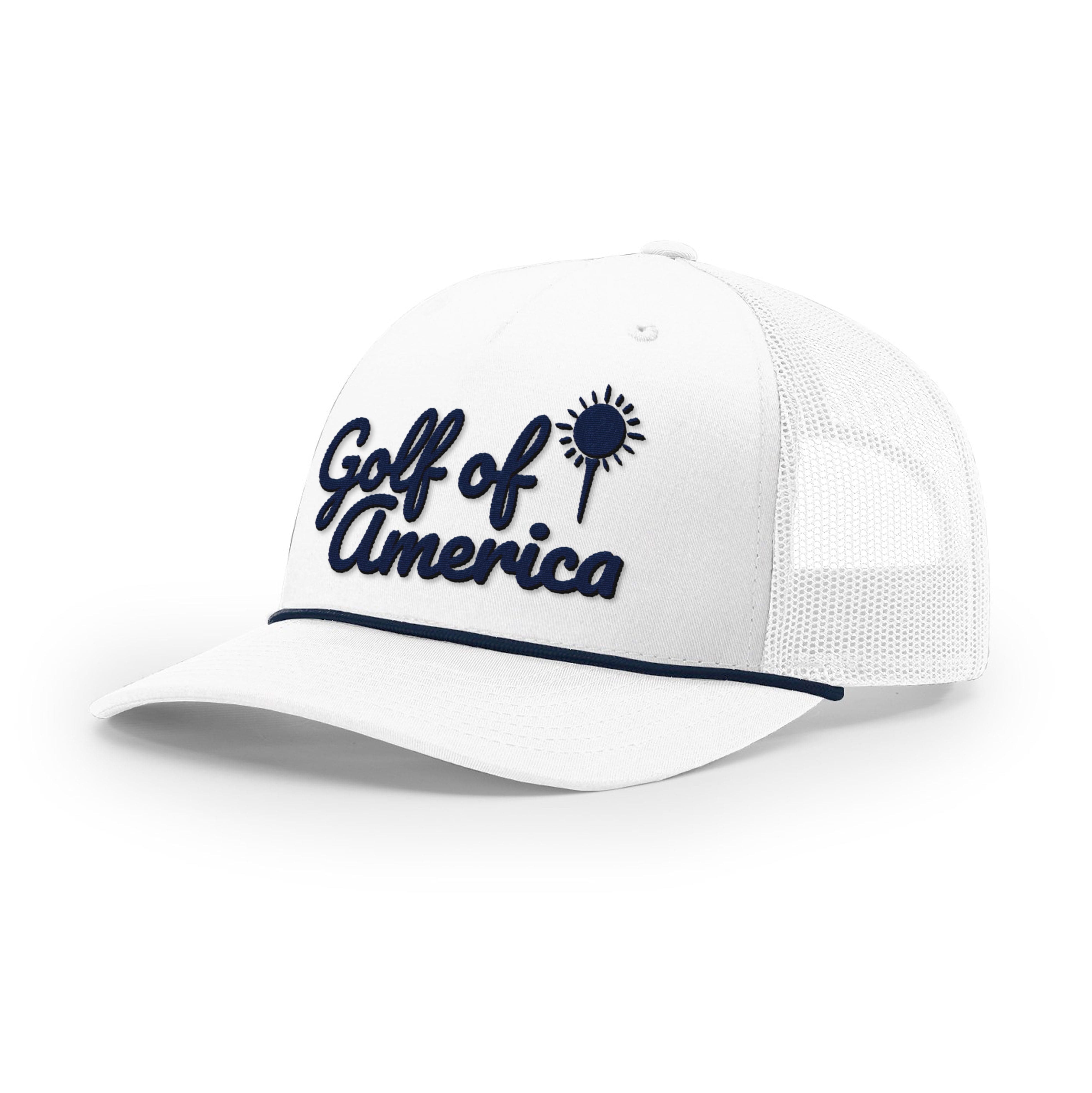 Five Panel Trucker with Rope / Navy/White / OS Golf of America Rope Trucker Hat maga trump