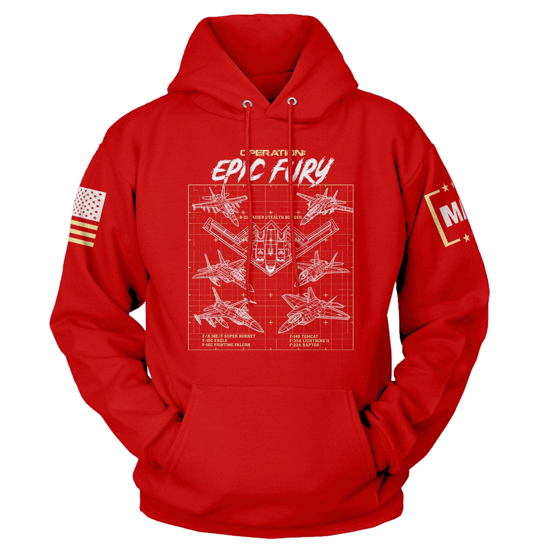 Red / S Operation Epic Fury Jets Hoodie maga trump
