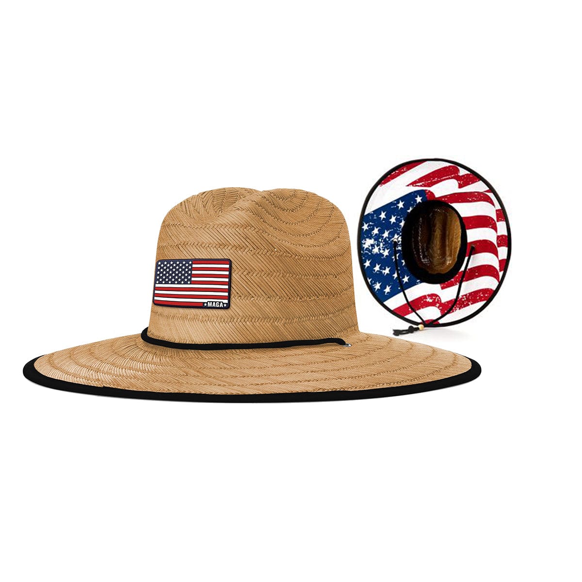 Tan Maga American Flag Straw Hat maga trump