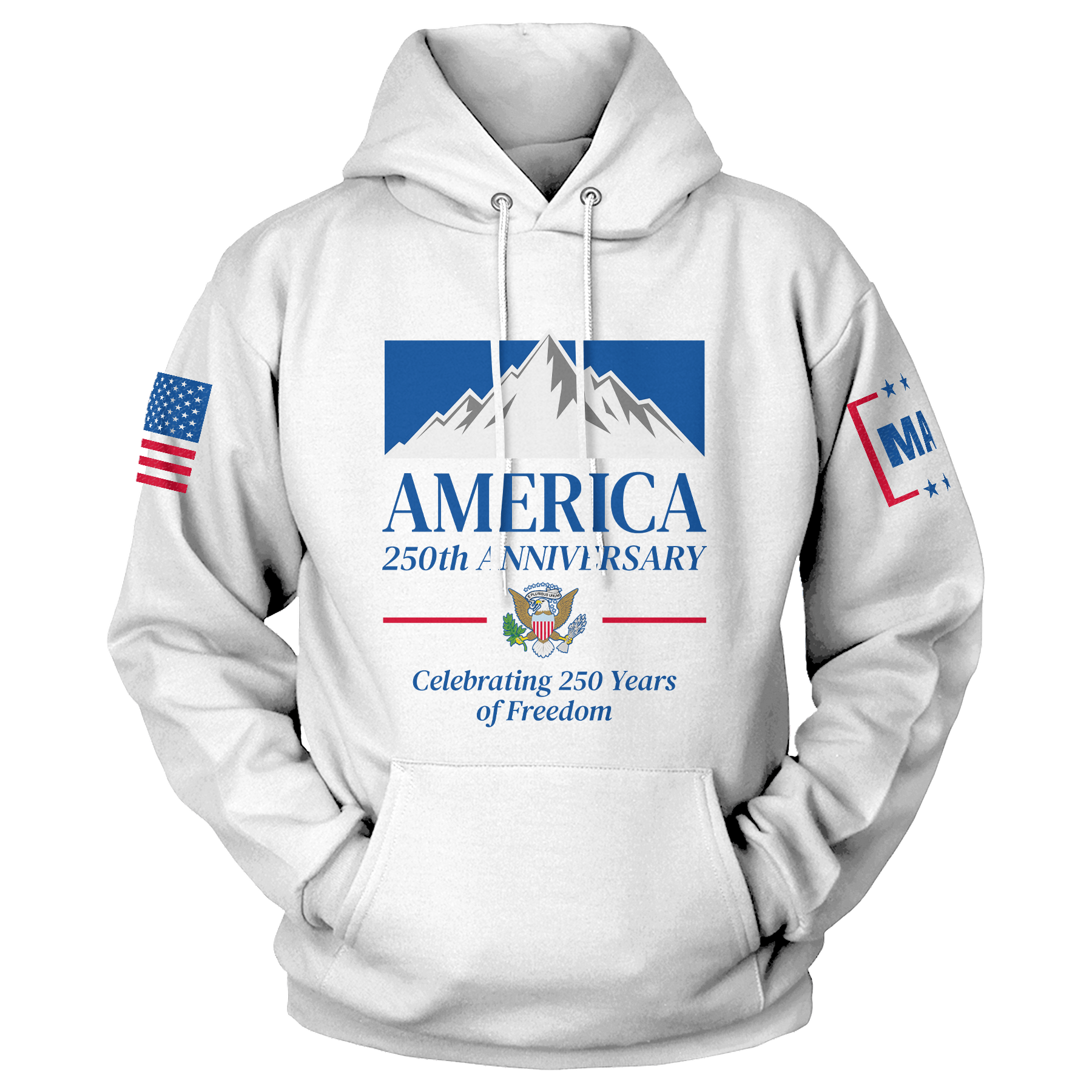 White / S Mountain Beer America 250th Hoodie maga trump