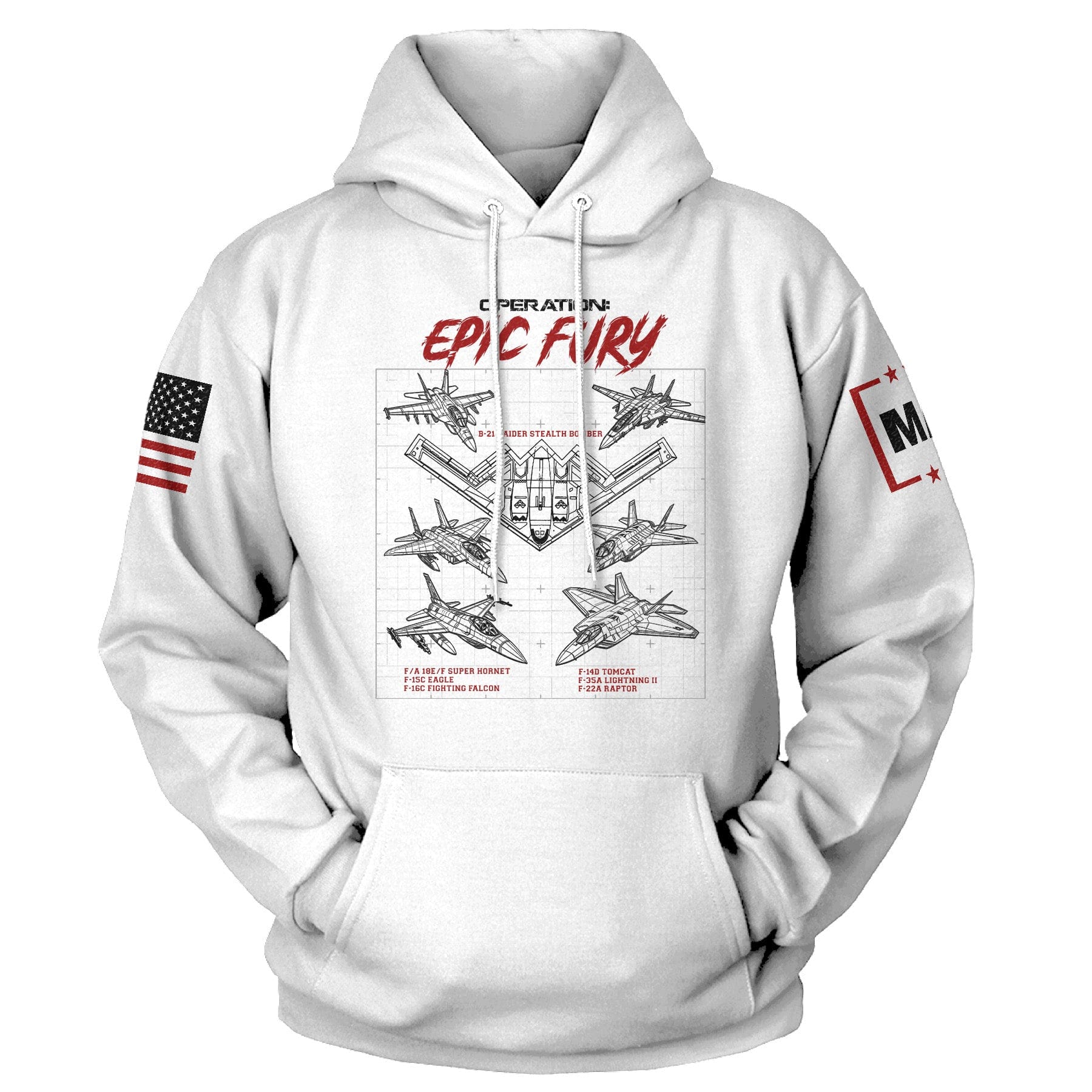 White / S Operation Epic Fury Jets Hoodie maga trump