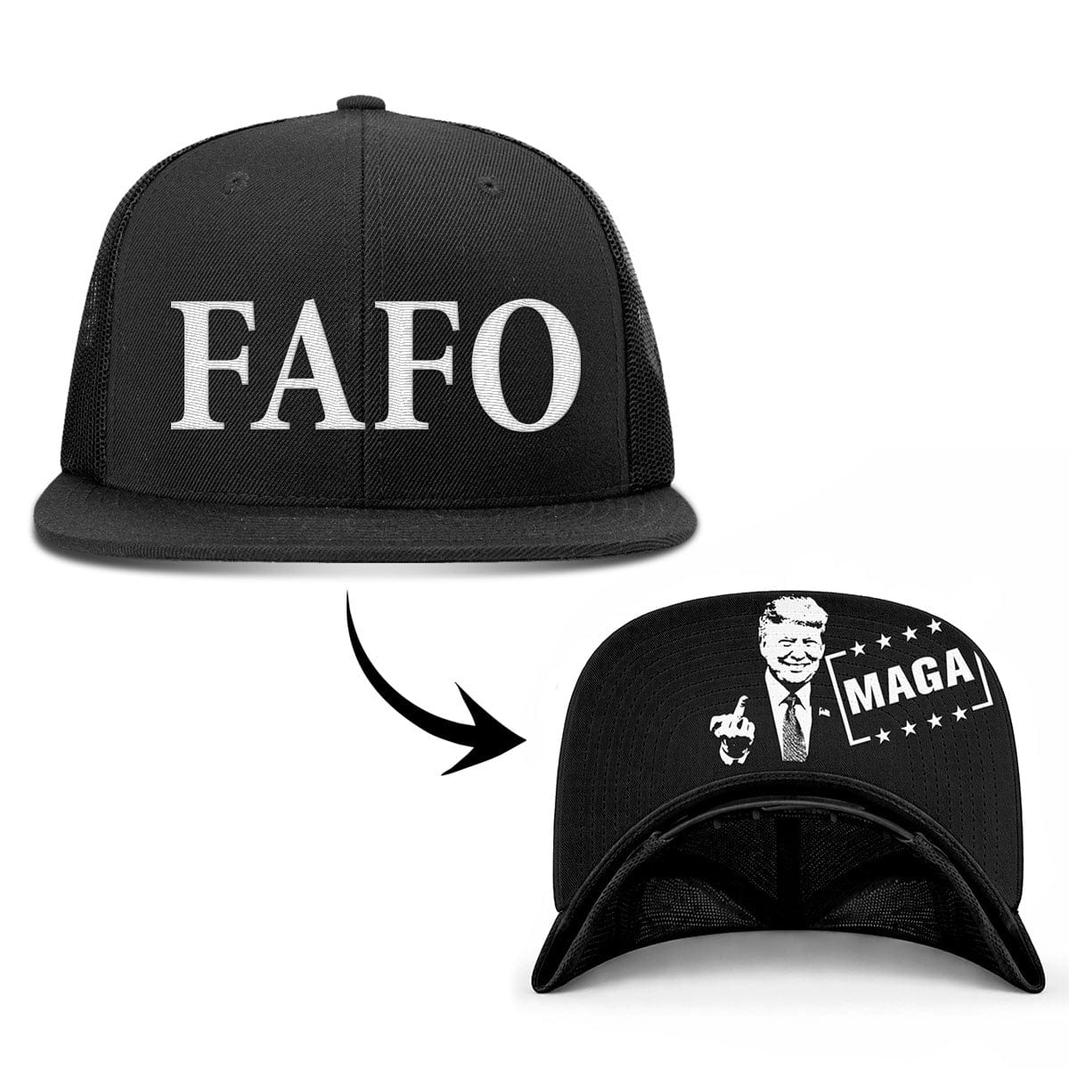 Wool blend flatbill trucker / Black FAFO FlatBill (MF Hat) maga trump