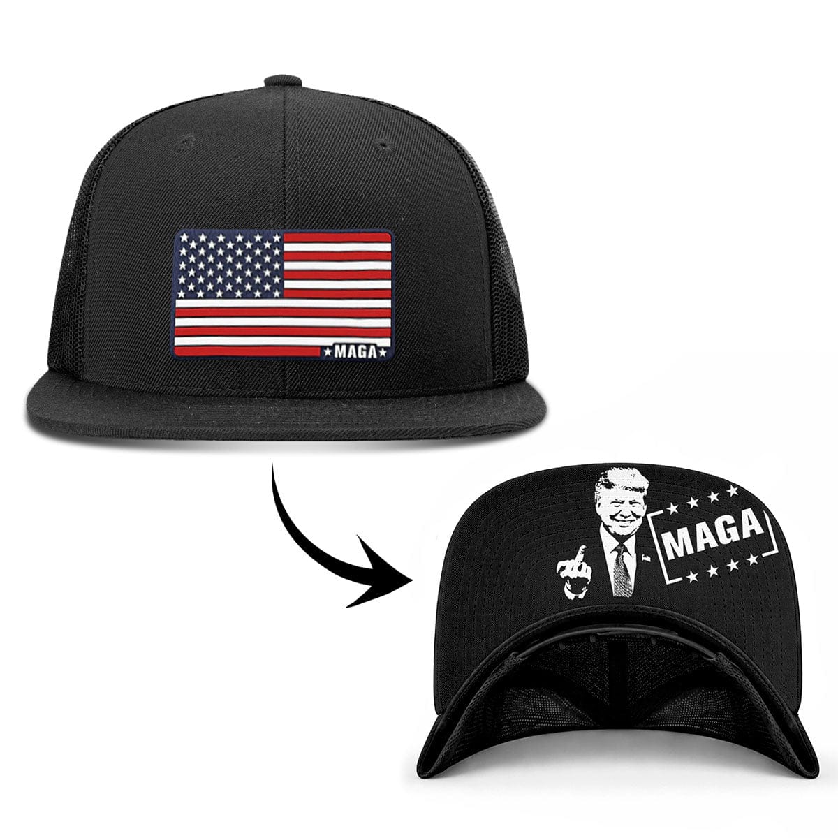 Wool blend flatbill trucker / Black Maga American Flag FlatBill (MF Hat) maga trump