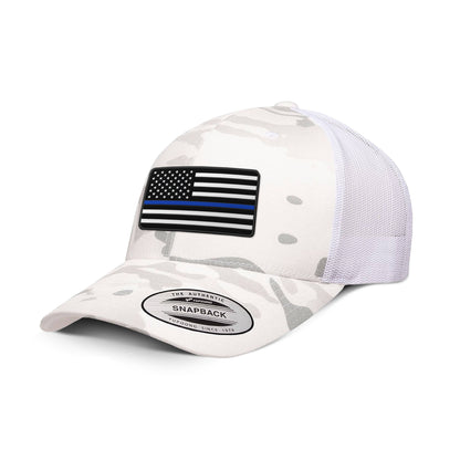Adjustable Snapback Trucker Cap / Alpine White USA THIN BLUE FLAG Camo Edition Trucker Hat maga trump