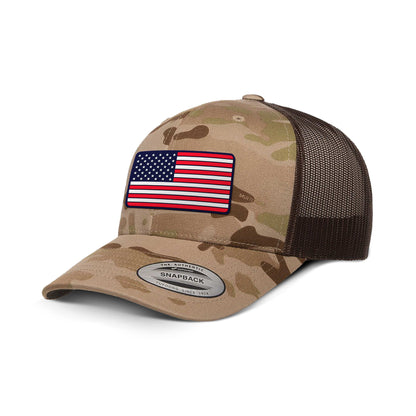 Adjustable Snapback Trucker Cap / Arid Brown USA FLAG PVC Camo Edition Trucker Hat maga trump