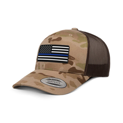 Adjustable Snapback Trucker Cap / Arid Brown USA THIN BLUE FLAG Camo Edition Trucker Hat maga trump