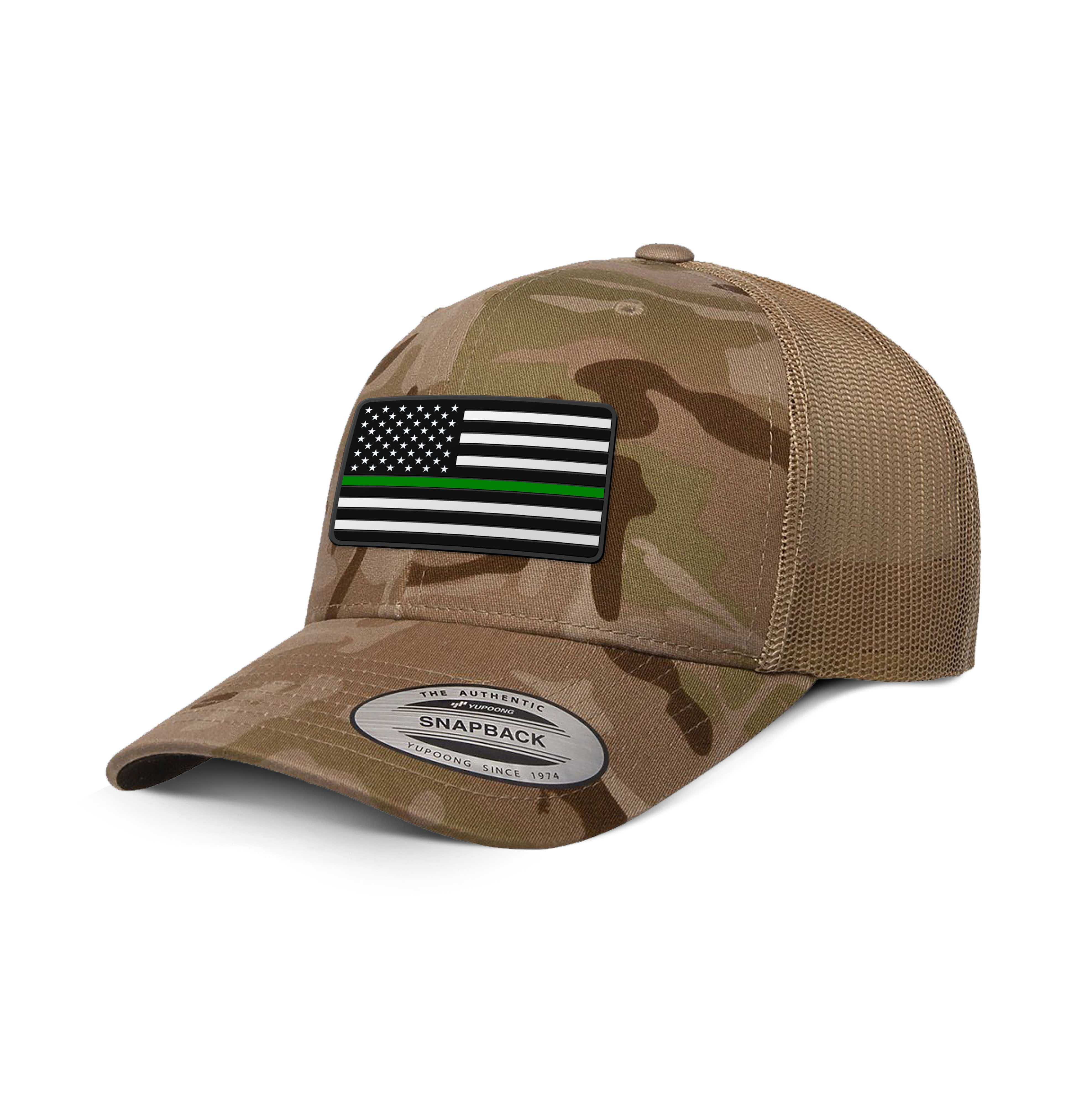 Adjustable Snapback Trucker Cap / Arid Tan USA THIN GREEN FLAG Camo Edition Trucker Hat maga trump