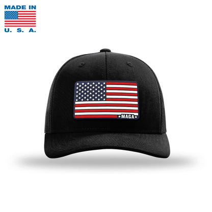 Adjustable Snapback Trucker Cap / Black Maga American Flag Hat Made in the USA maga trump