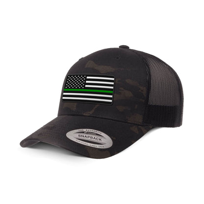 Adjustable Snapback Trucker Cap / Black Multicam USA THIN GREEN FLAG Camo Edition Trucker Hat maga trump