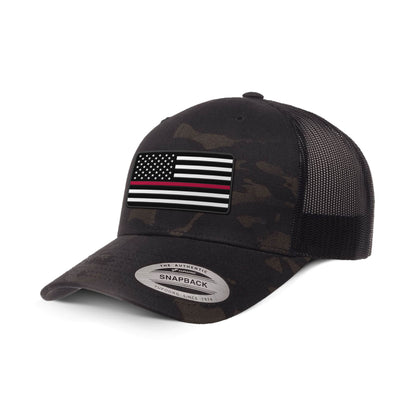 Adjustable Snapback Trucker Cap / Black Multicam USA THIN RED FLAG Camo Edition Trucker Hat maga trump