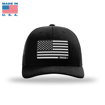 Adjustable Snapback Trucker Cap / Black/White MAGA American Flag Trucker Hat Made in the USA maga trump