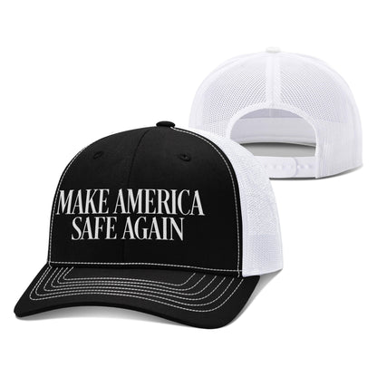 Adjustable Snapback Trucker Cap / Black/White / OS MAKE AMERICA SAFE AGAIN Trucker Hat maga trump
