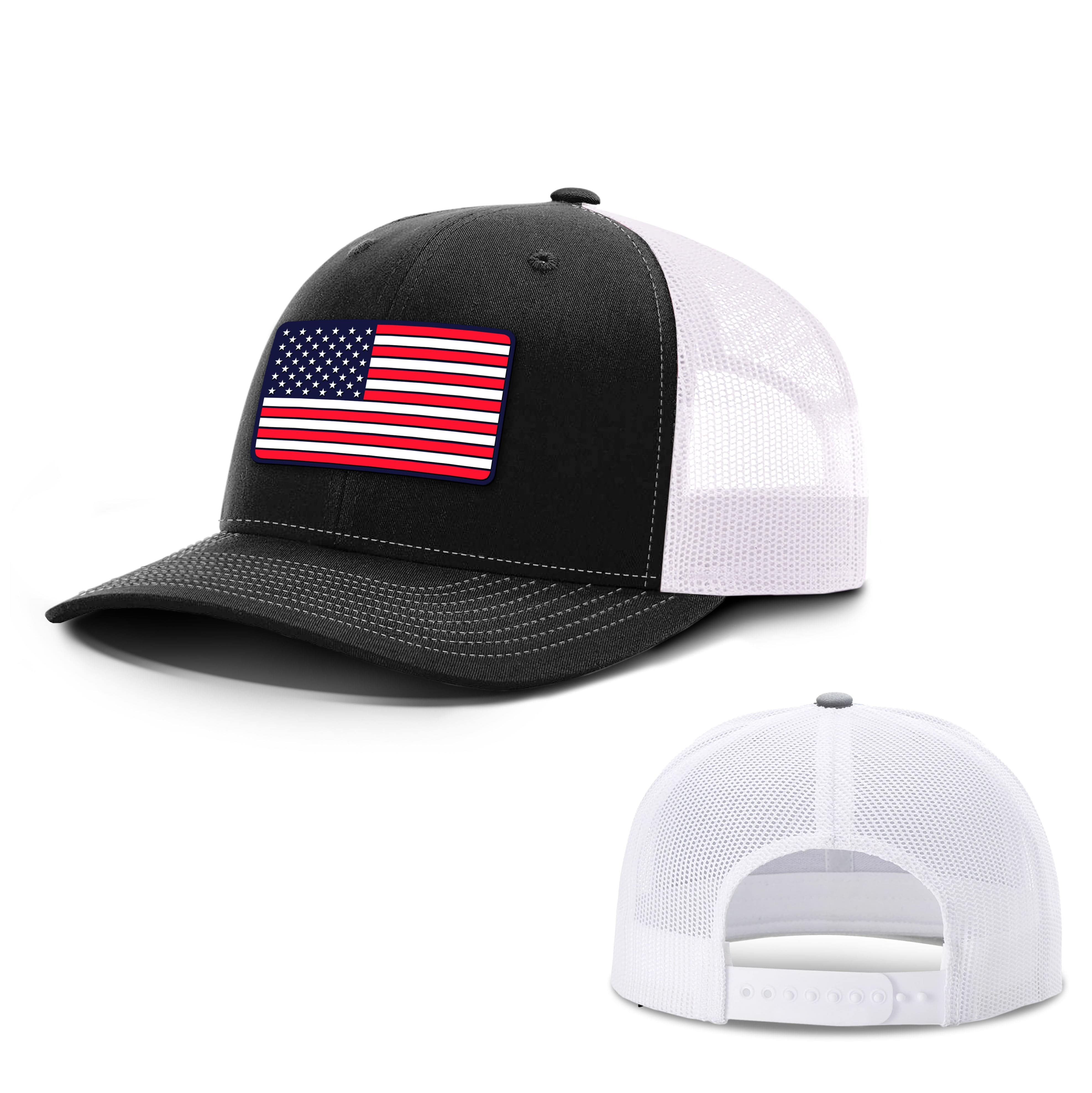 Adjustable Snapback Trucker Cap / Black/ White / OS USA FLAG PVC Trucker Hat maga trump