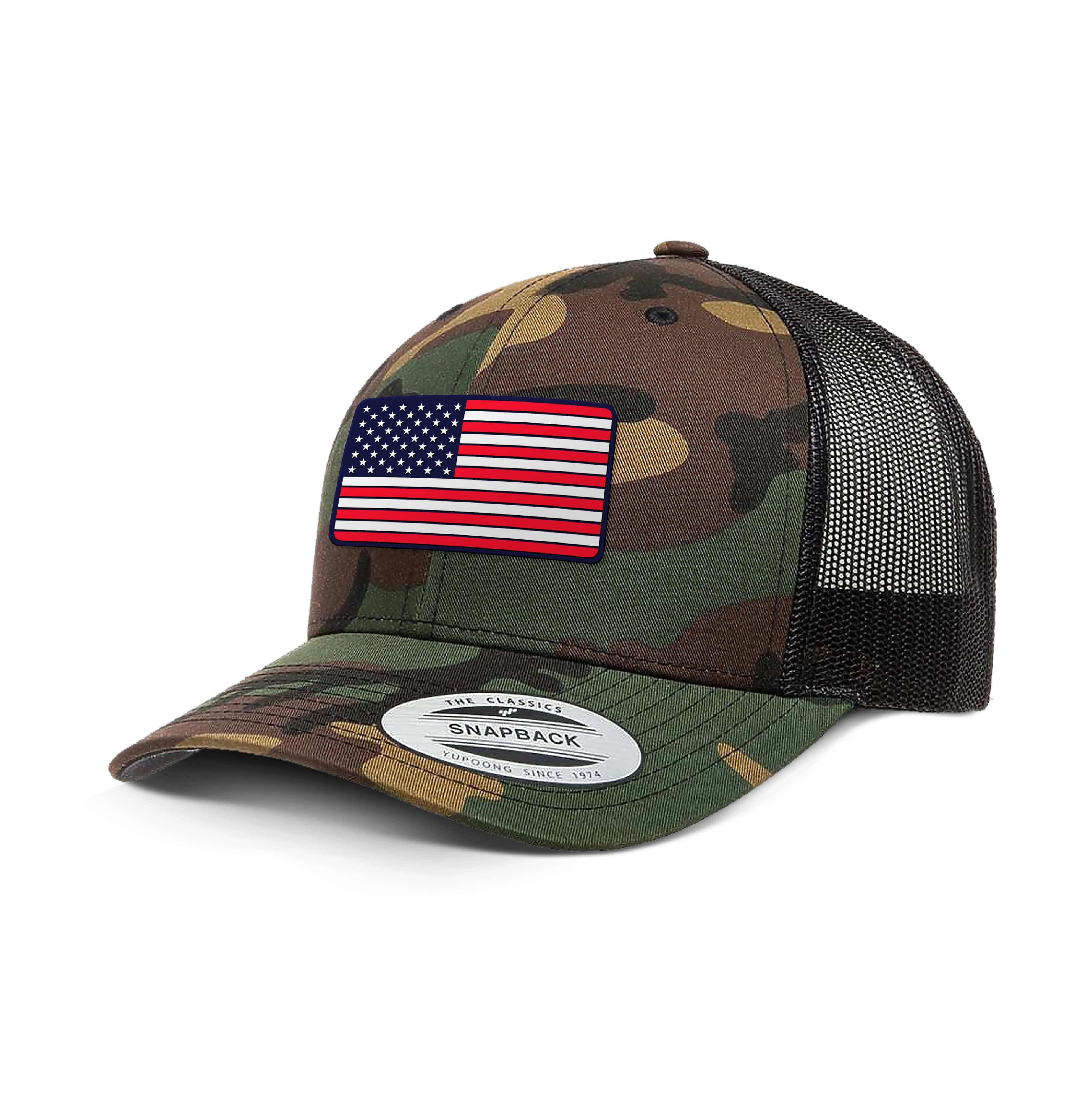 Adjustable Snapback Trucker Cap / Camo USA FLAG PVC Camo Edition Trucker Hat maga trump