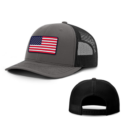 Adjustable Snapback Trucker Cap / Charcoal/ Black / OS USA FLAG PVC Trucker Hat maga trump