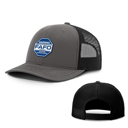 Adjustable Snapback Trucker Cap / Charcoal/Black / OS WARNING - America is Protected by the FAFO Trucker Hat maga trump