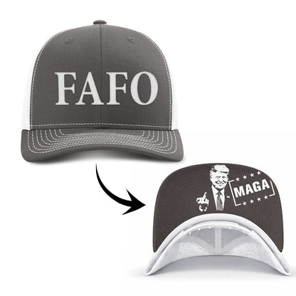 Adjustable Snapback Trucker Cap / Charcoal/White / OS FAFO Trucker (MF Hat) maga trump