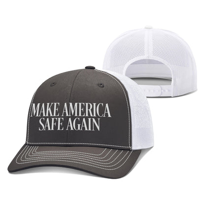 Adjustable Snapback Trucker Cap / Charcoal/White / OS MAKE AMERICA SAFE AGAIN Trucker Hat maga trump