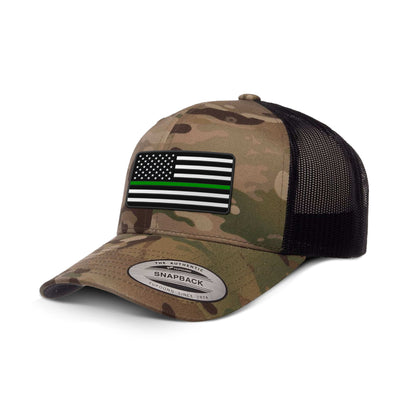 Adjustable Snapback Trucker Cap / Green Black USA THIN GREEN FLAG Camo Edition Trucker Hat maga trump