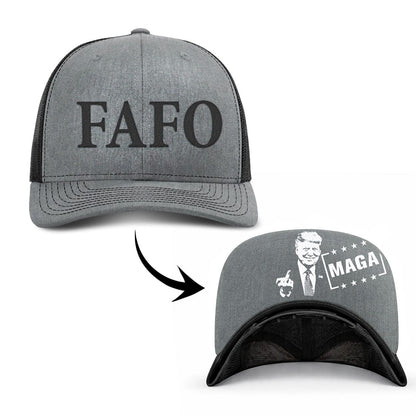 Adjustable Snapback Trucker Cap / Heather Gray/Black / OS FAFO Trucker (MF Hat) maga trump