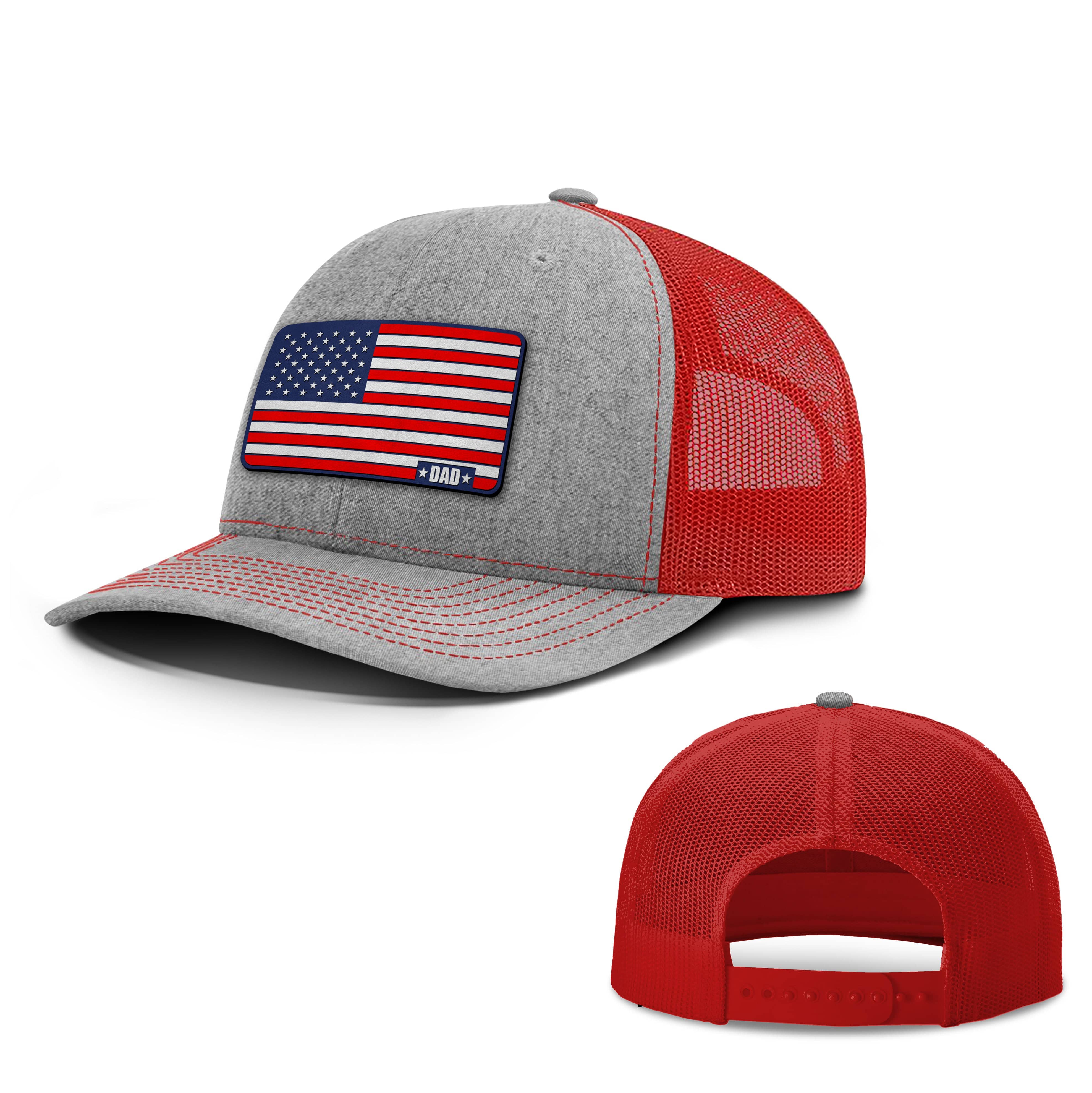 Adjustable Snapback Trucker Cap / Heather Gray/Red / OS American Dad Flag Trucker Hat maga trump