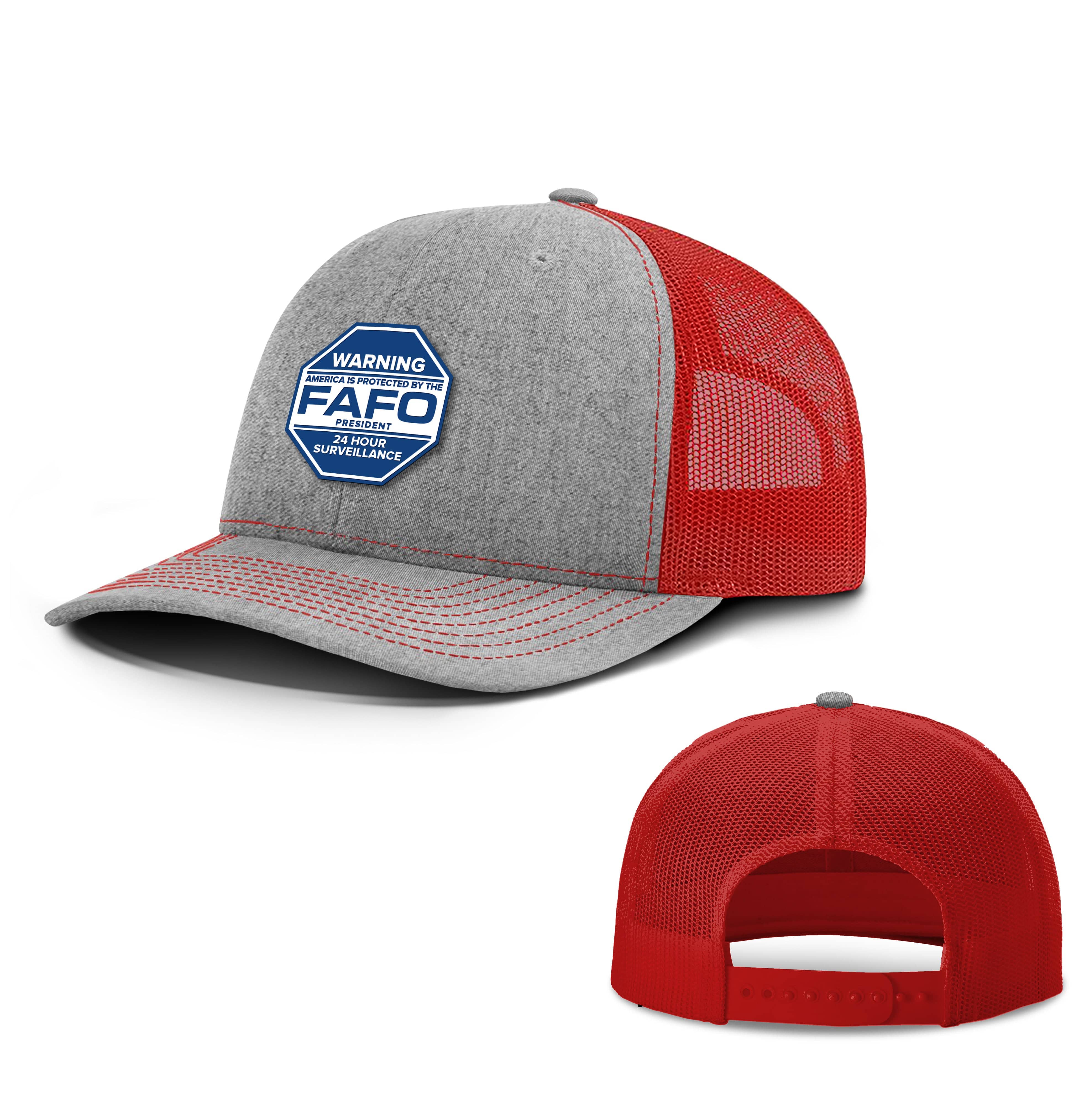 Adjustable Snapback Trucker Cap / Heather Gray/Red / OS WARNING - America is Protected by the FAFO Trucker Hat maga trump