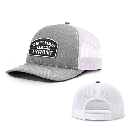 Adjustable Snapback Trucker Cap / Heather Gray/White / OS Defy Your Local Tyrant Trucker Hat maga trump