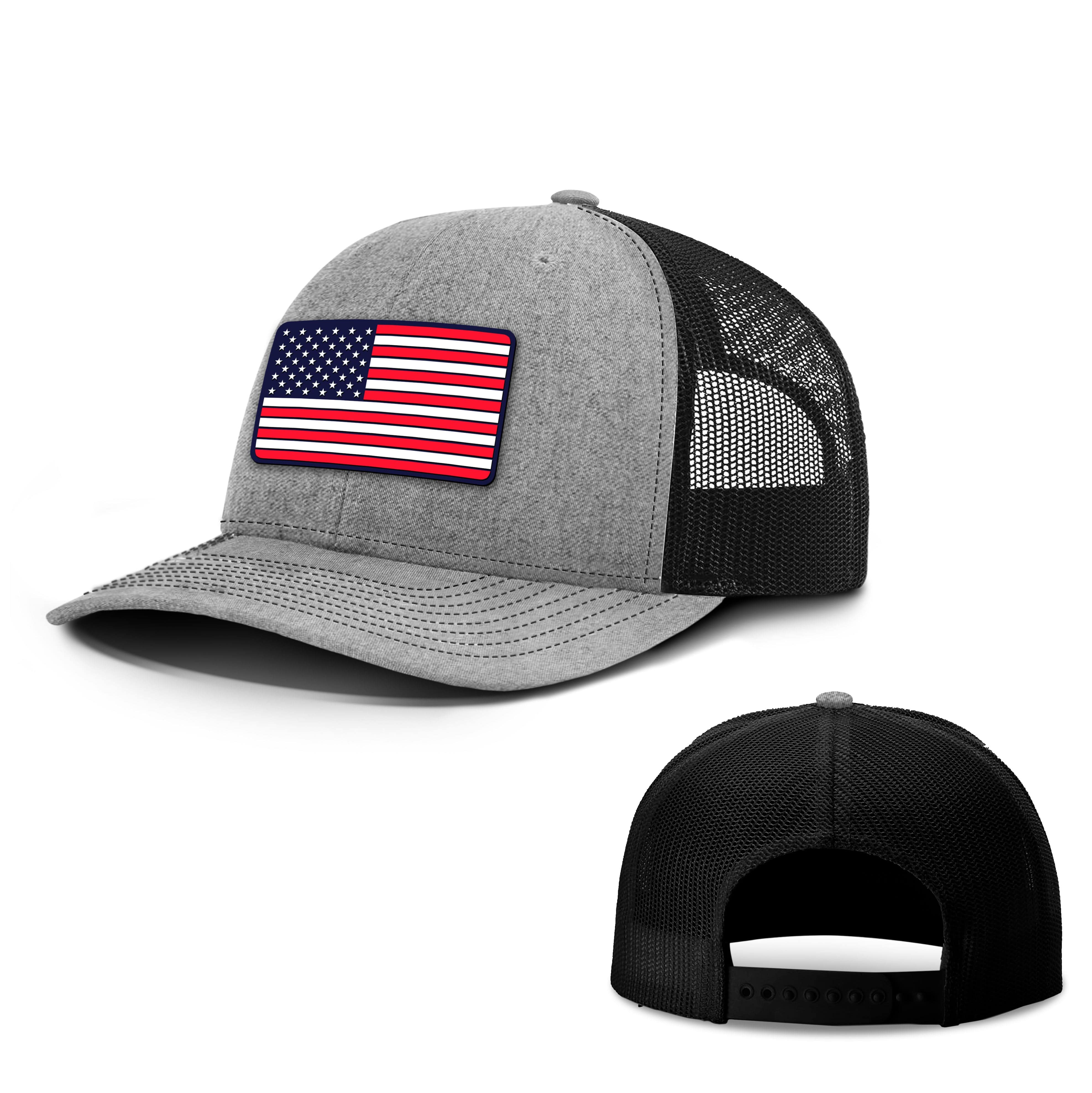 Adjustable Snapback Trucker Cap / Heather Grey/ Black / XL USA FLAG PVC Trucker Hat maga trump