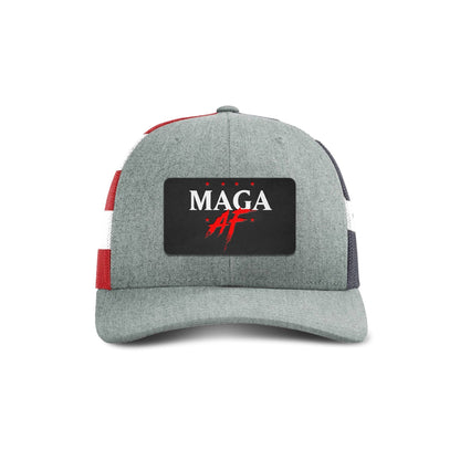 Adjustable Snapback Trucker Cap / Heather Grey/ Flag MAGA AF Patch Trucker Hat maga trump