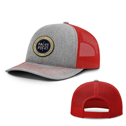 Adjustable Snapback Trucker Cap / Heather Grey/ Red FAFO 45 47 Leather Patch Trucker Hat maga trump